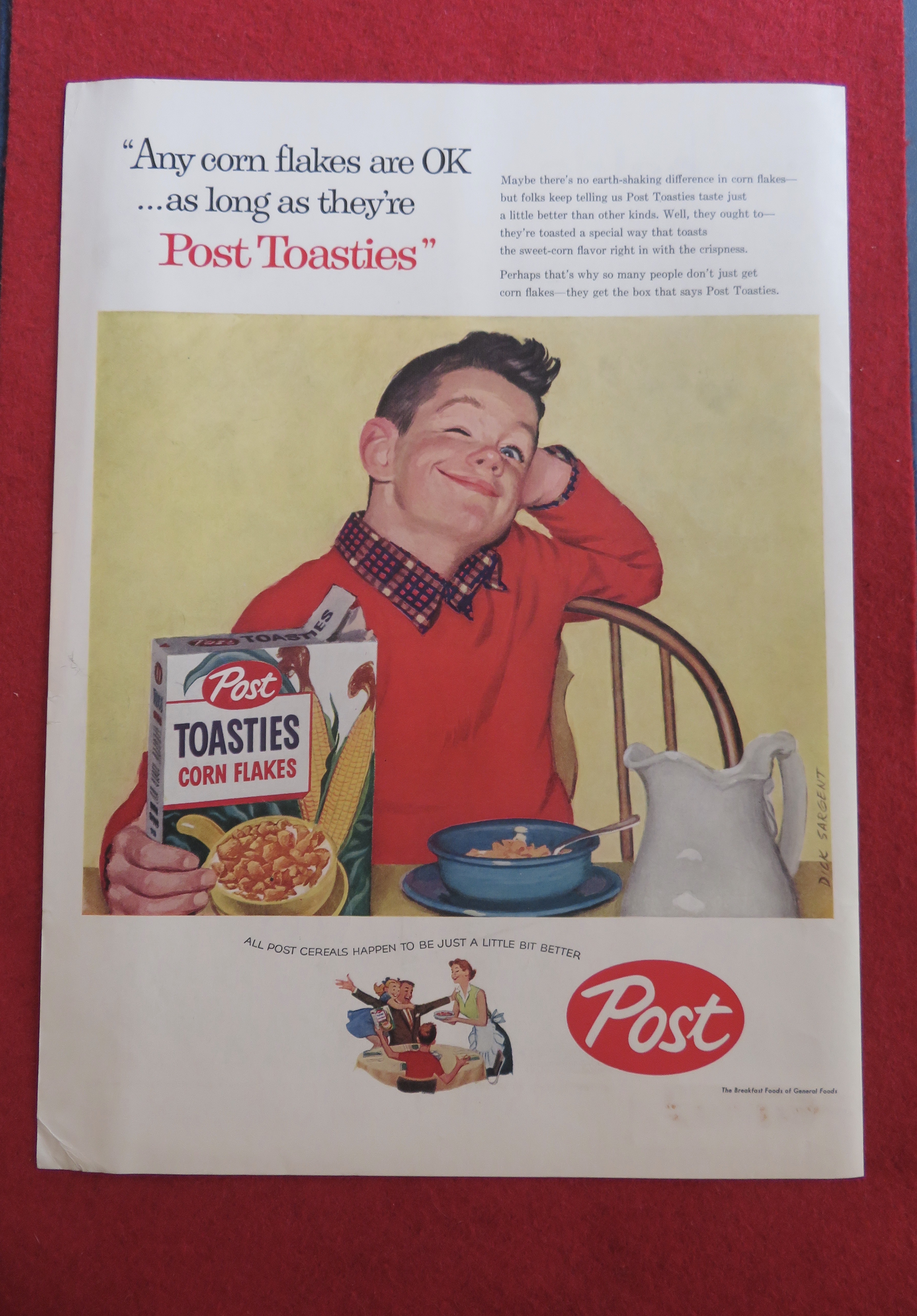 1957 Post Toasties Corn Flakes with Boy Smiling