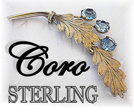 CORO  Sterling Silver gold Vermeil Aqua Crystal Pin