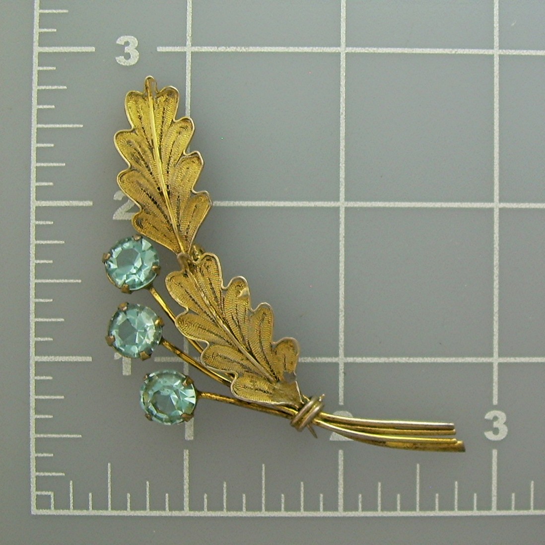 CORO  Sterling Silver gold Vermeil Aqua Crystal Pin