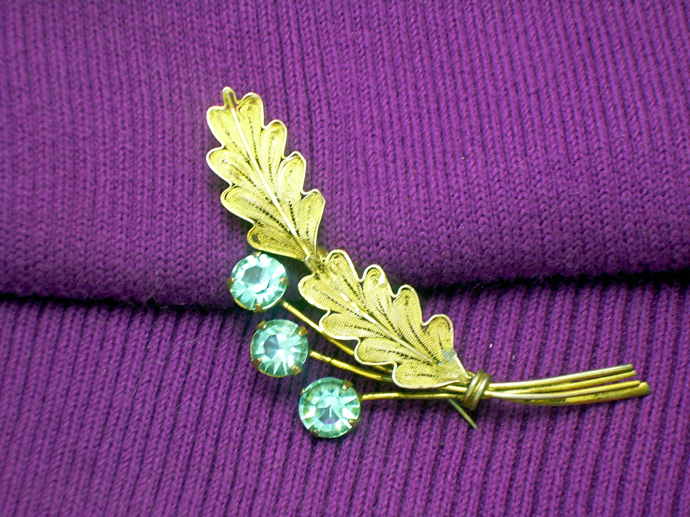 CORO  Sterling Silver gold Vermeil Aqua Crystal Pin