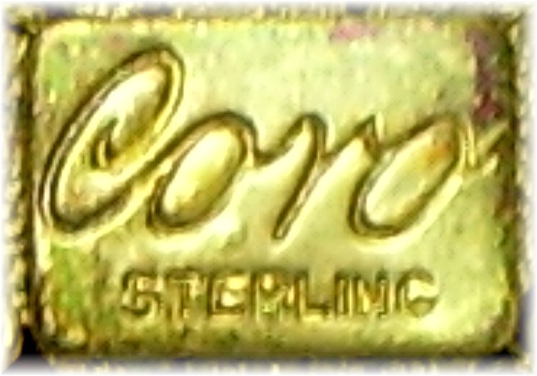 CORO  Sterling Silver gold Vermeil Aqua Crystal Pin