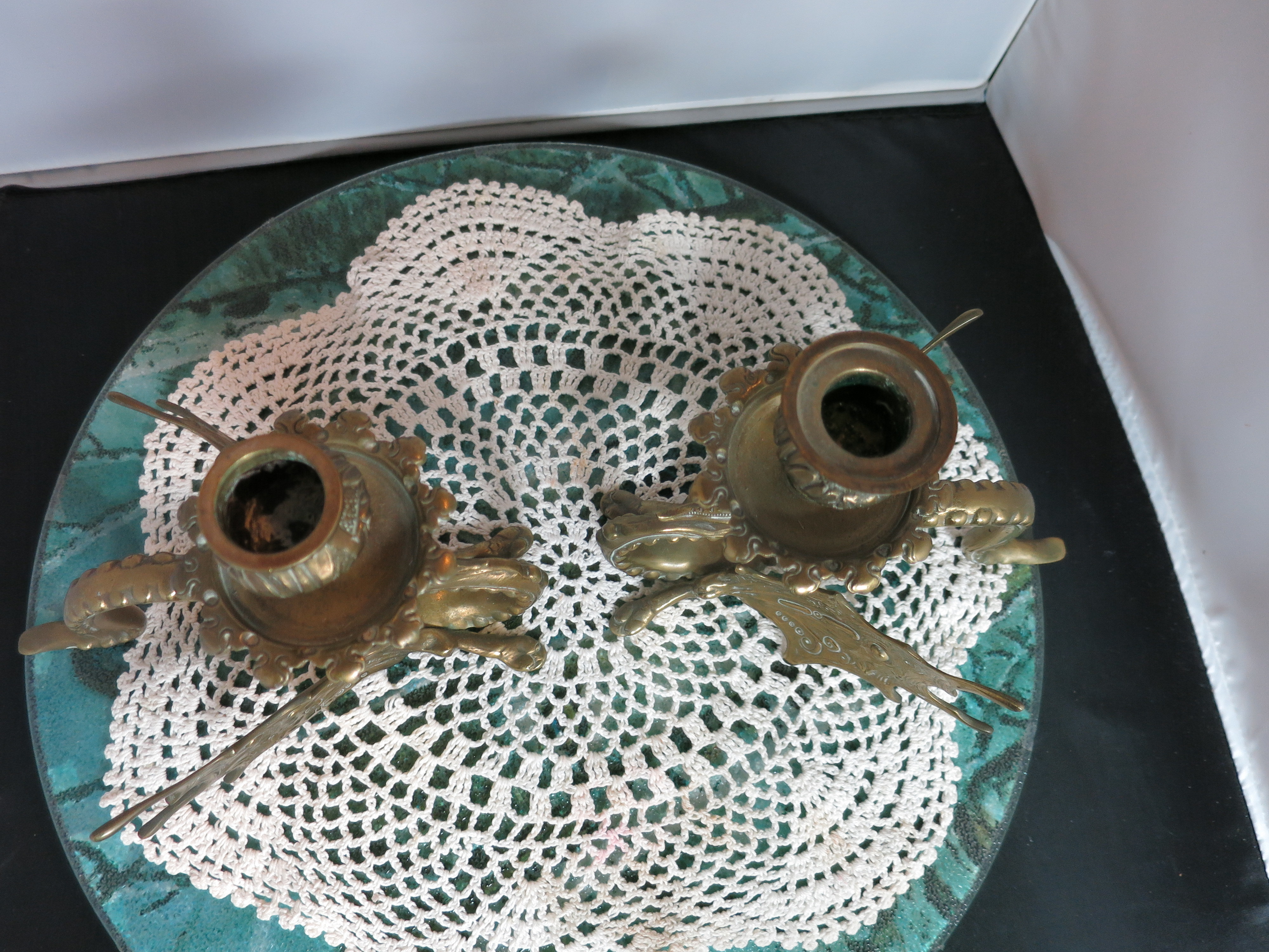 Antique Brass Winged Dragon Griffin Gryphon Candle Holder pair 2