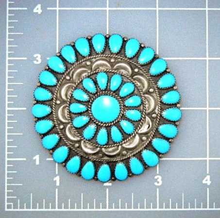 Navajo Sterling Silver Turquoise Brooch Signed DLW