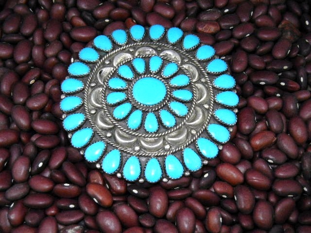 Navajo Sterling Silver Turquoise Brooch Signed DLW