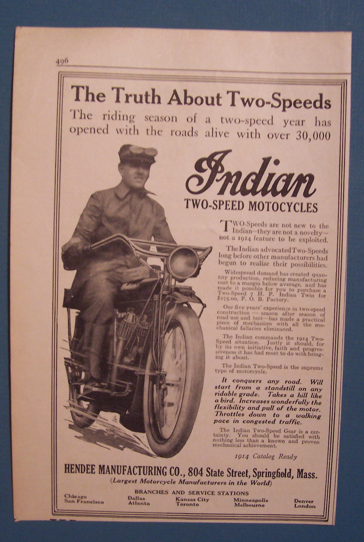 1914 Indian Motorcycle with Man on the Motorcycle
