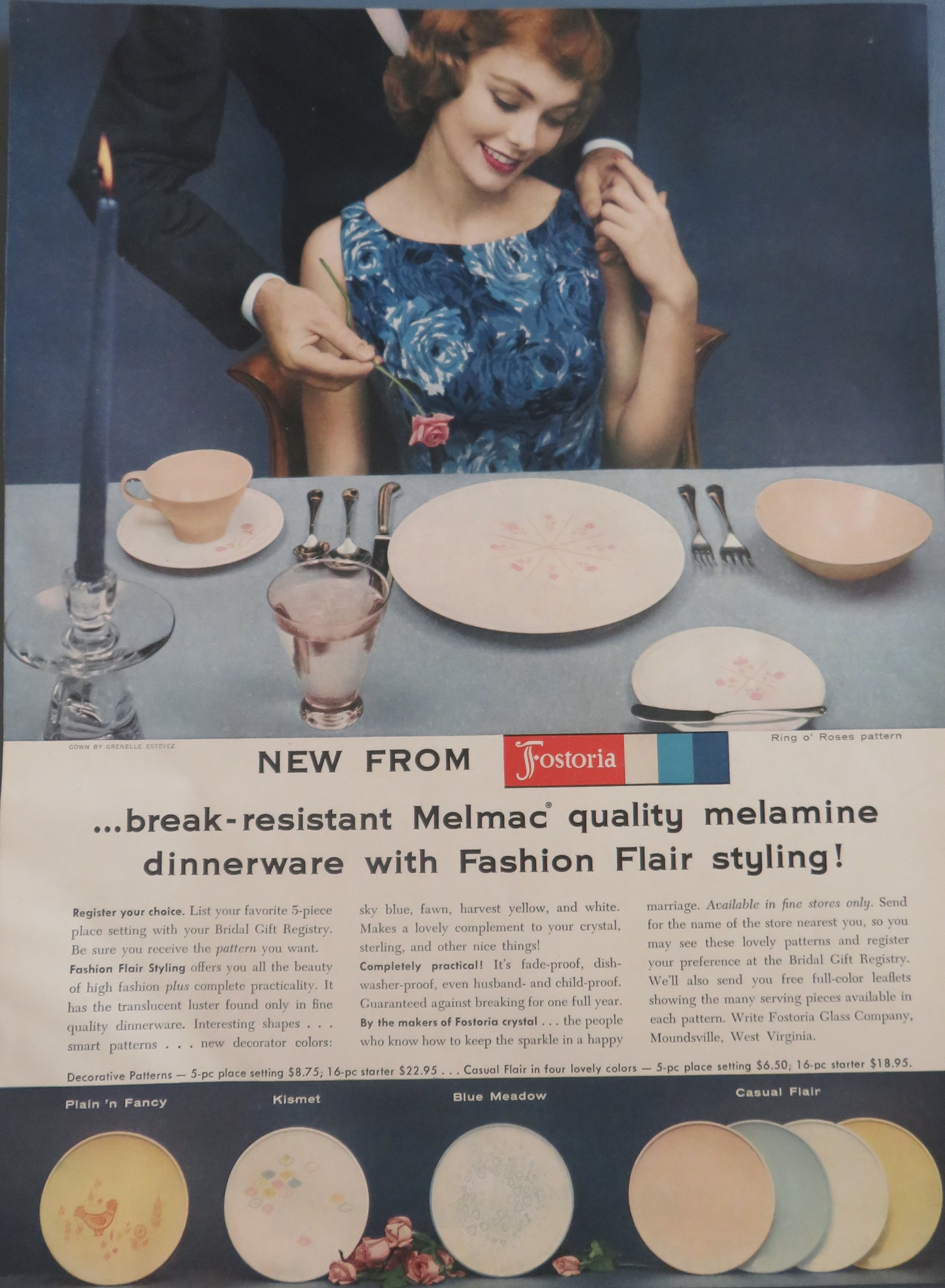 1958 Fostoria China with Melamine Dinnerware