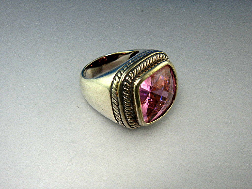 Sterling Silver Pink Topaz and Gold Ring Signed