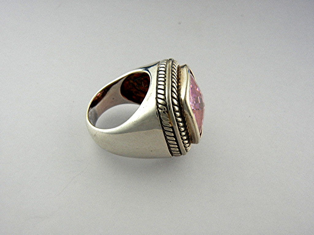 Sterling Silver Pink Topaz and Gold Ring Signed