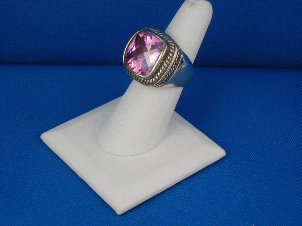 Sterling Silver Pink Topaz and Gold Ring Signed