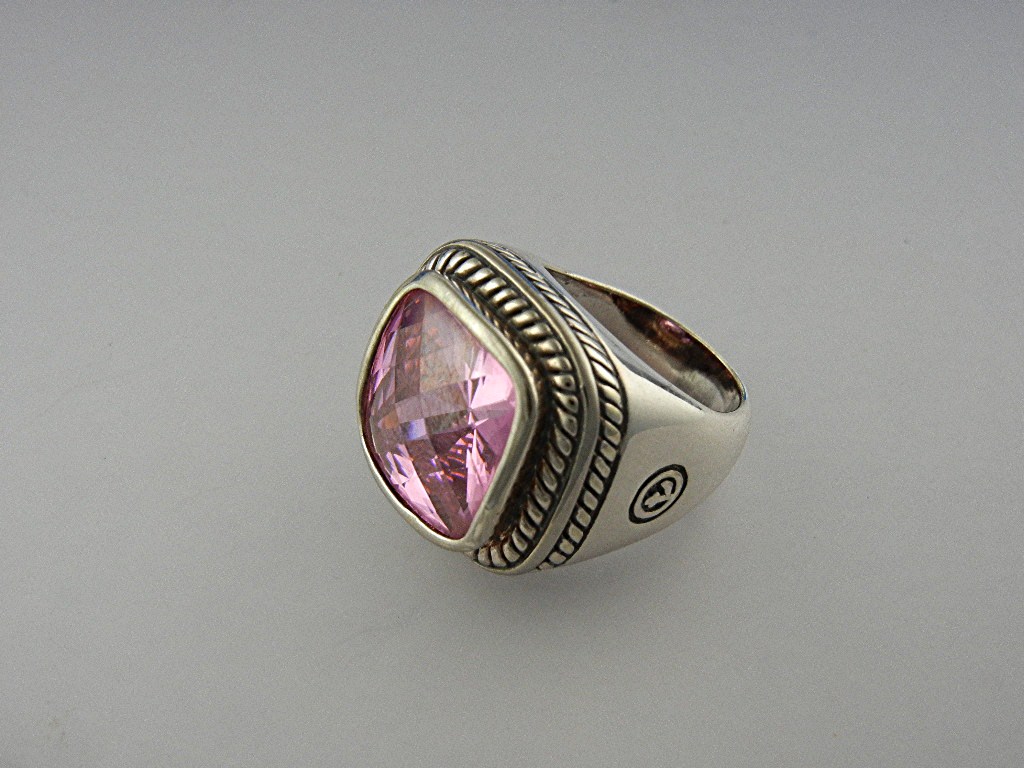 Sterling Silver Pink Topaz and Gold Ring Signed