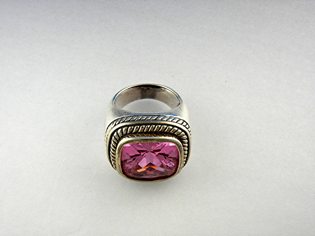 Sterling Silver Pink Topaz and Gold Ring Signed