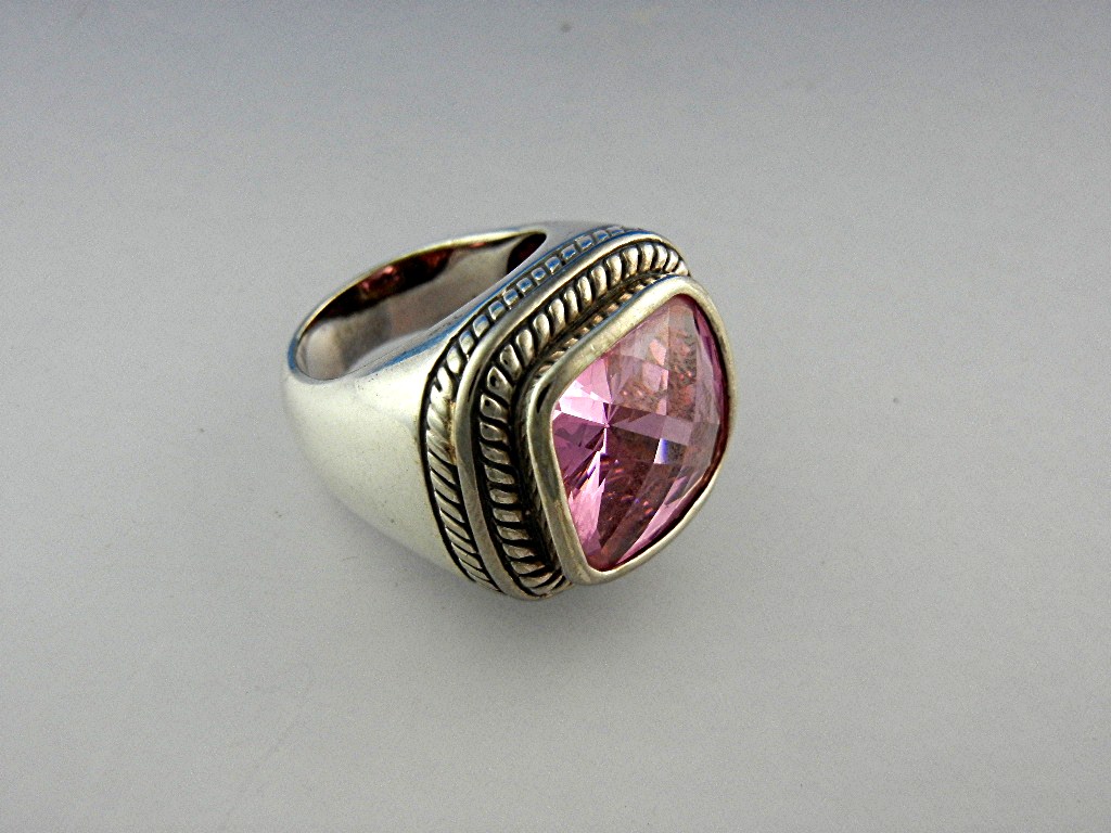 Sterling Silver Pink Topaz and Gold Ring Signed