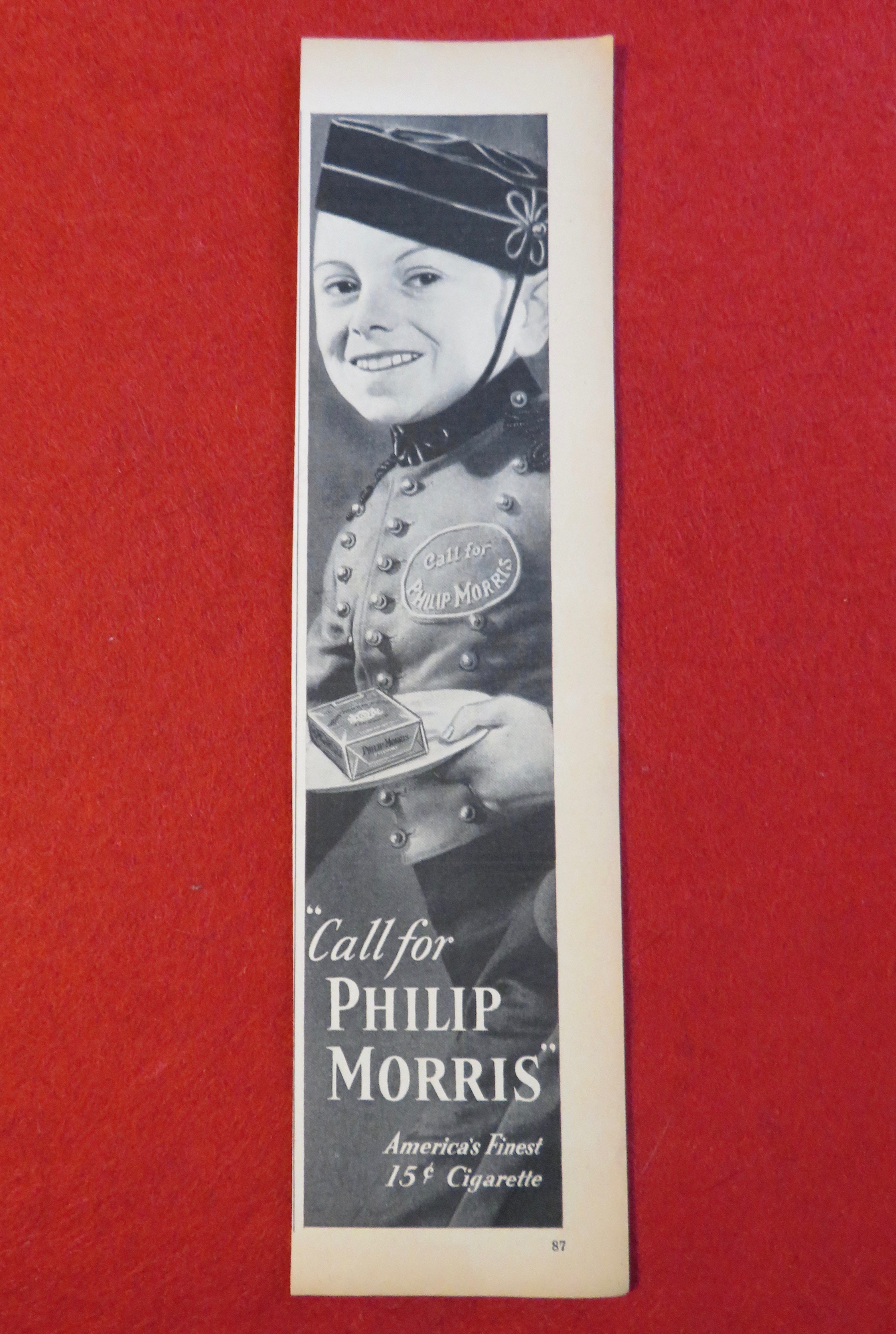 1934 Philip Morris Cigarette with Bell Boy & Cigarettes