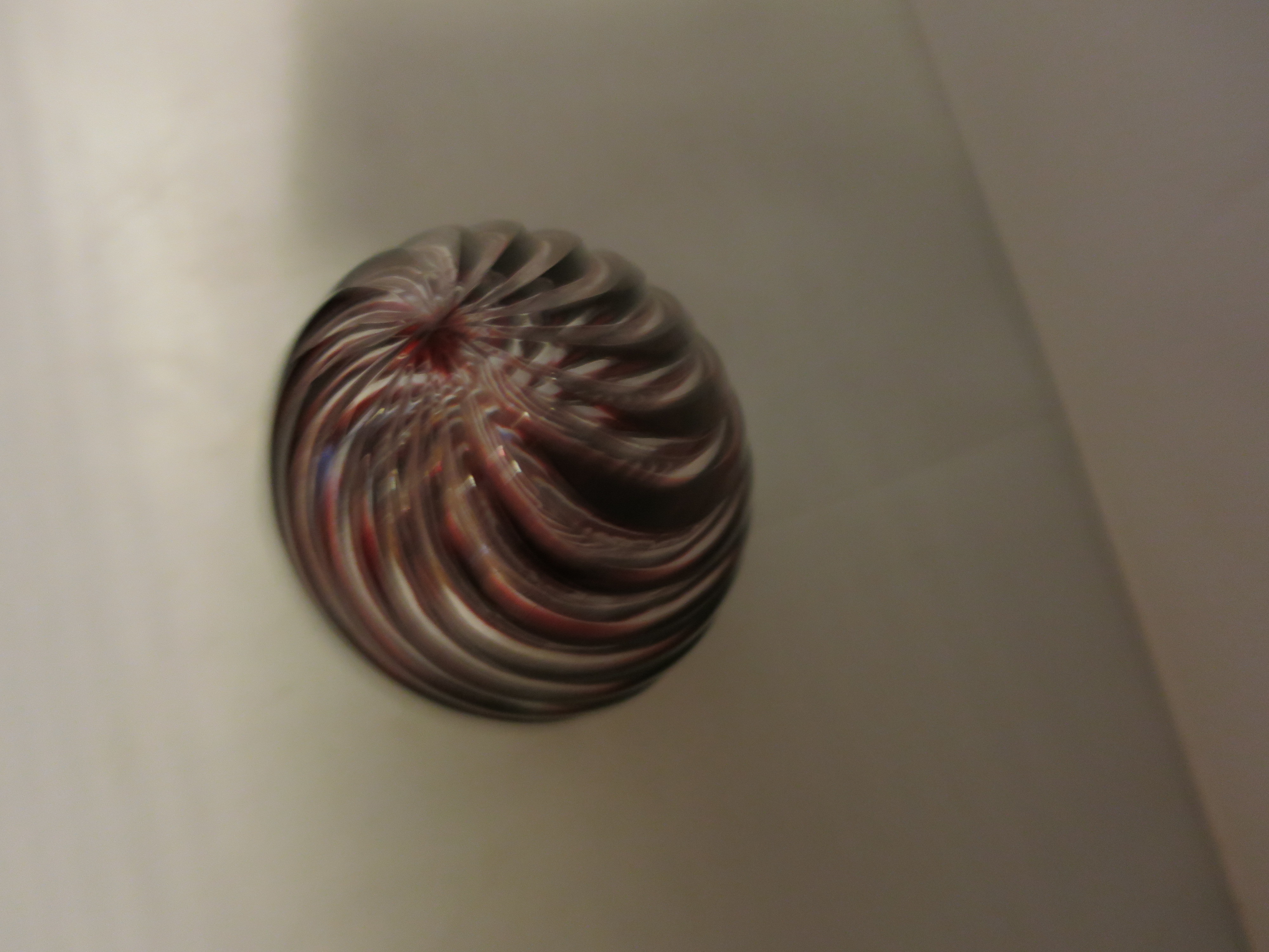 Cut Glass Egg Red and Crystal clear Swirl Cut hollow inside thick