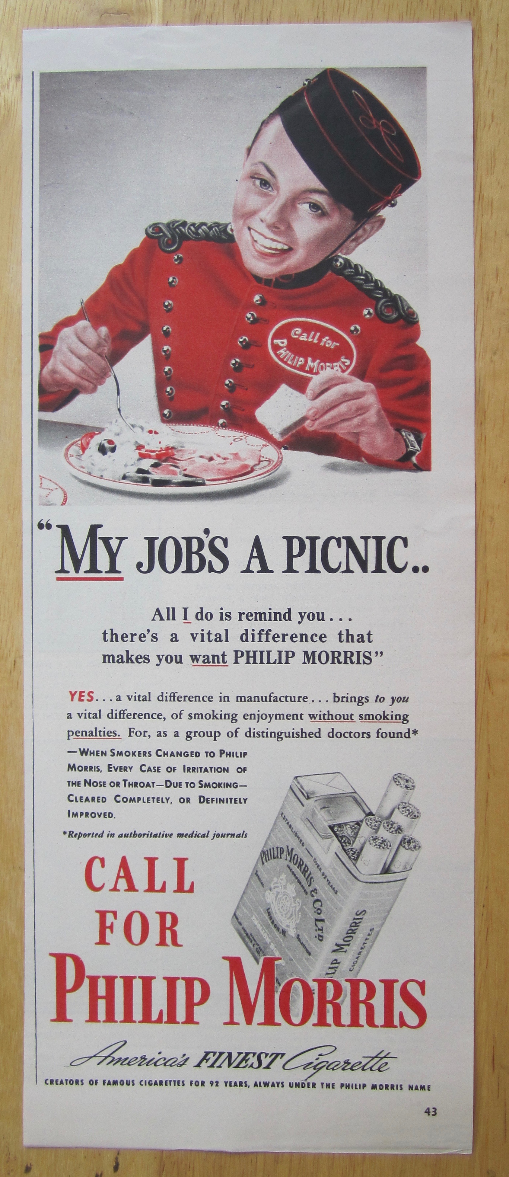 1940 Philip Morris Cigarettes with Bell Boy Eating