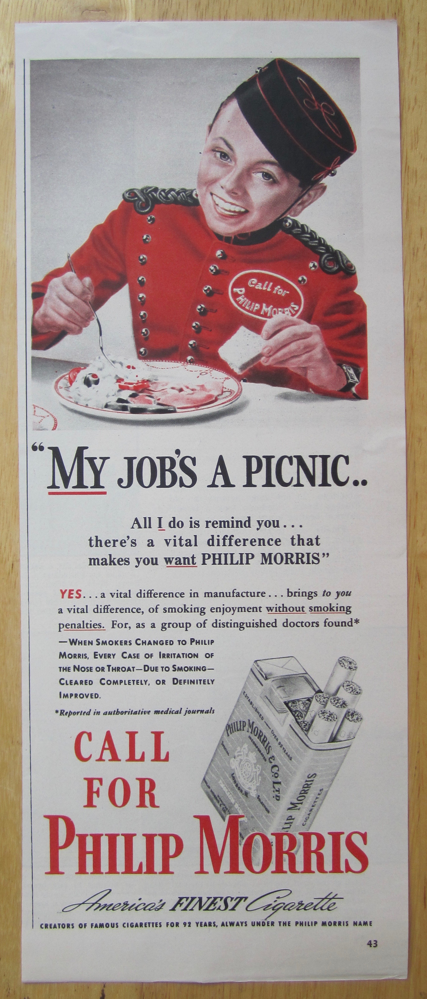 1940 Philip Morris Cigarettes with Bell Boy Eating