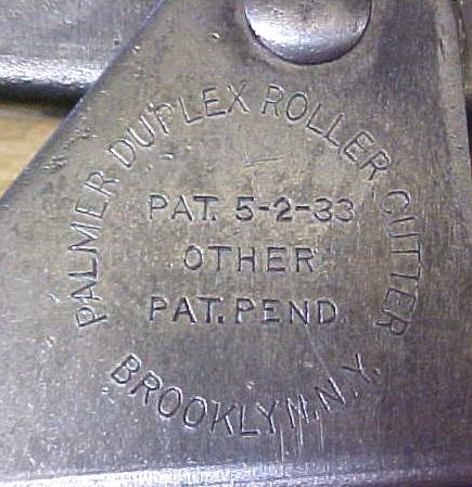 Palmer Duplex Roller Pipe Cutter Patent 1933