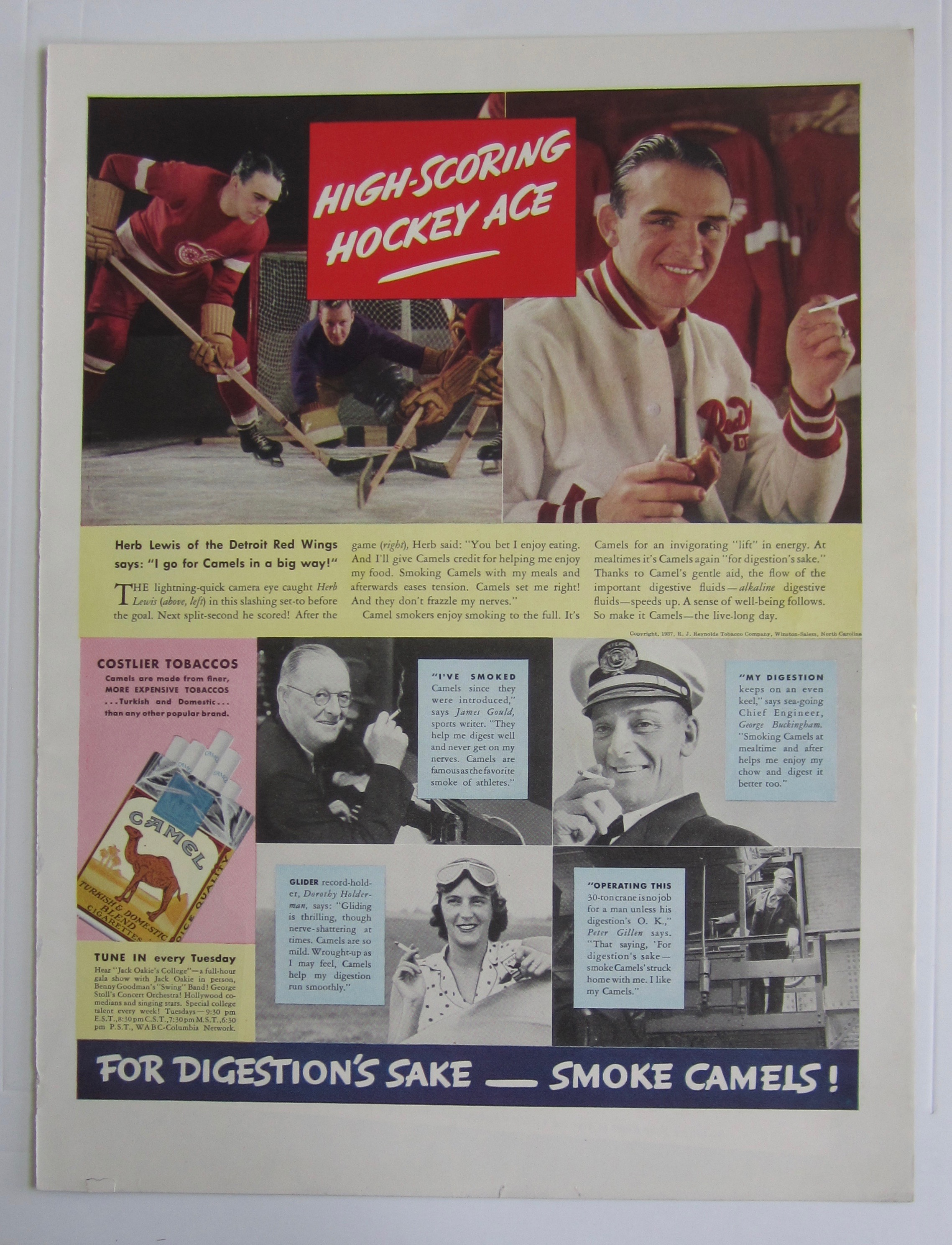 1937 Camel Cigarettes with Hockey Ace Herb Lewis