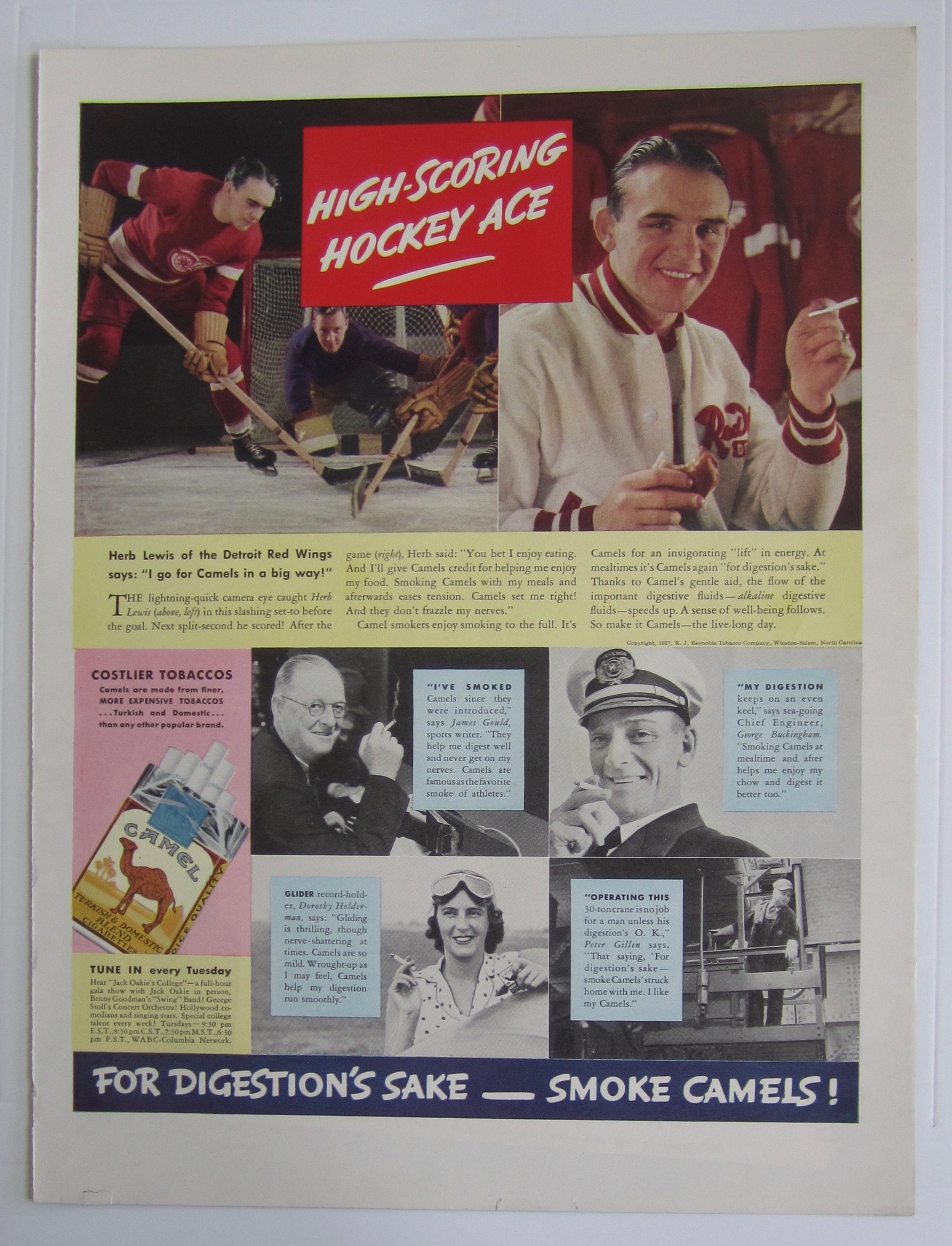 1937 Camel Cigarettes with Hockey Ace Herb Lewis