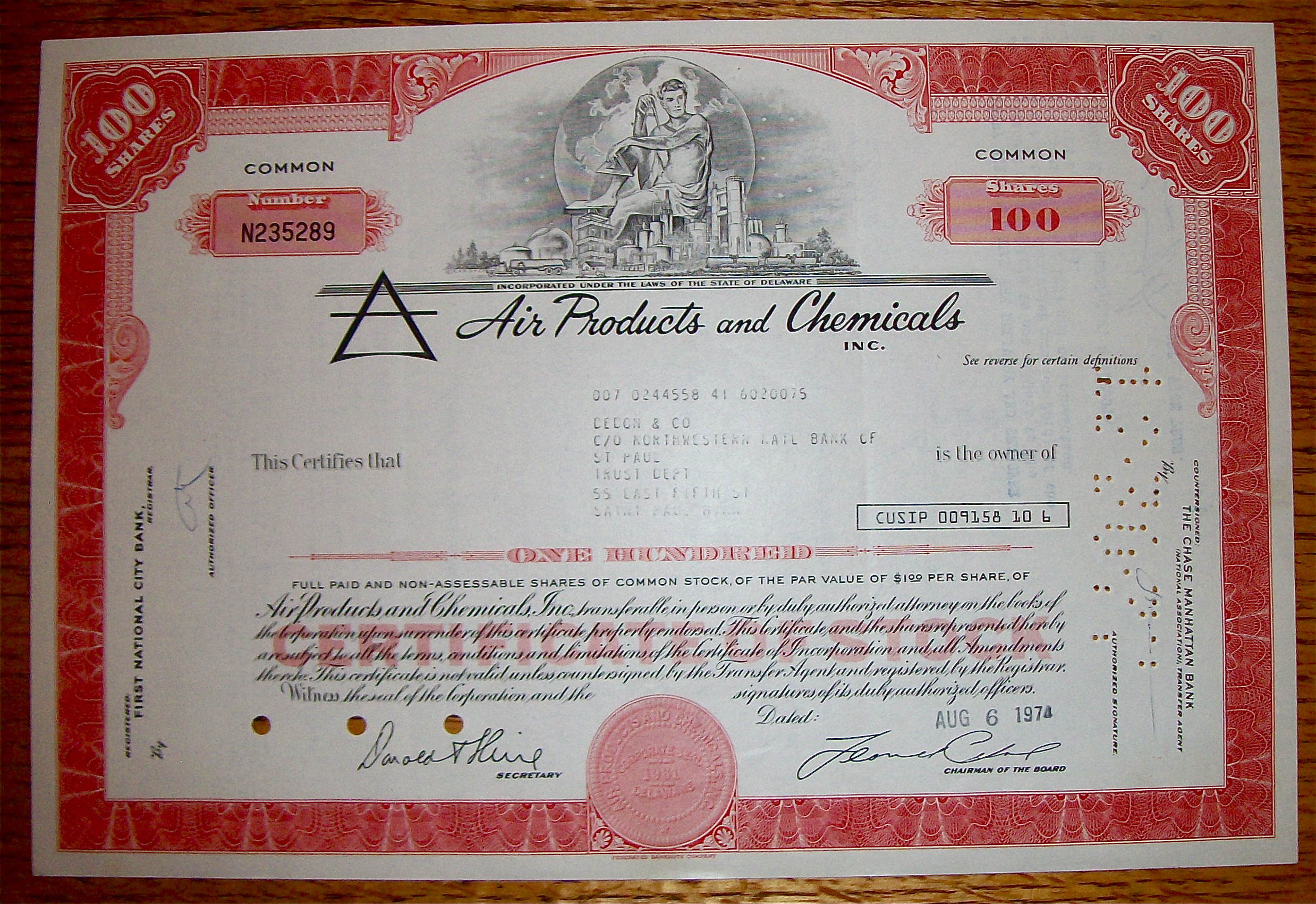 1977 Air Products & Chemicals Stock Certificate