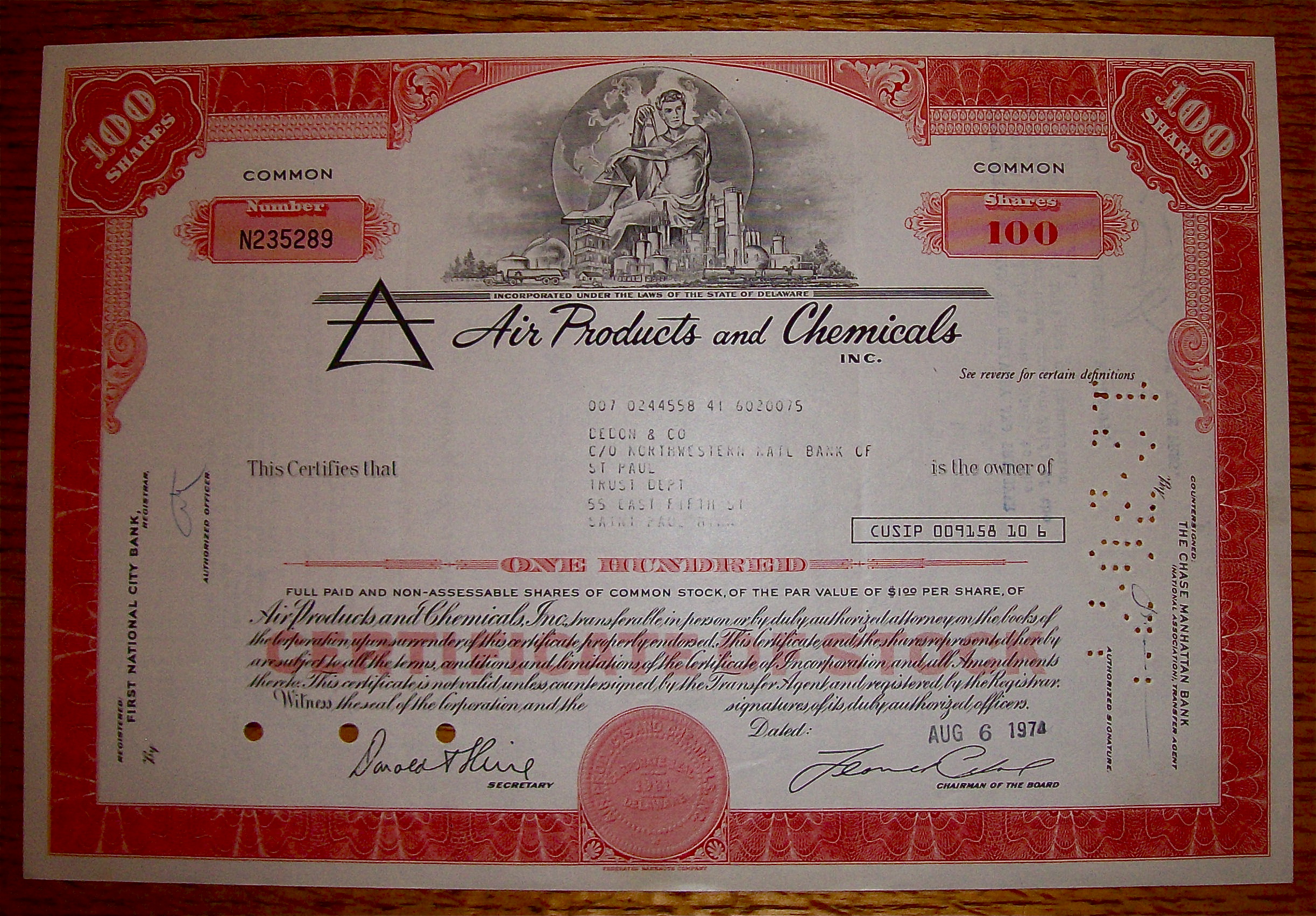1977 Air Products & Chemicals Stock Certificate