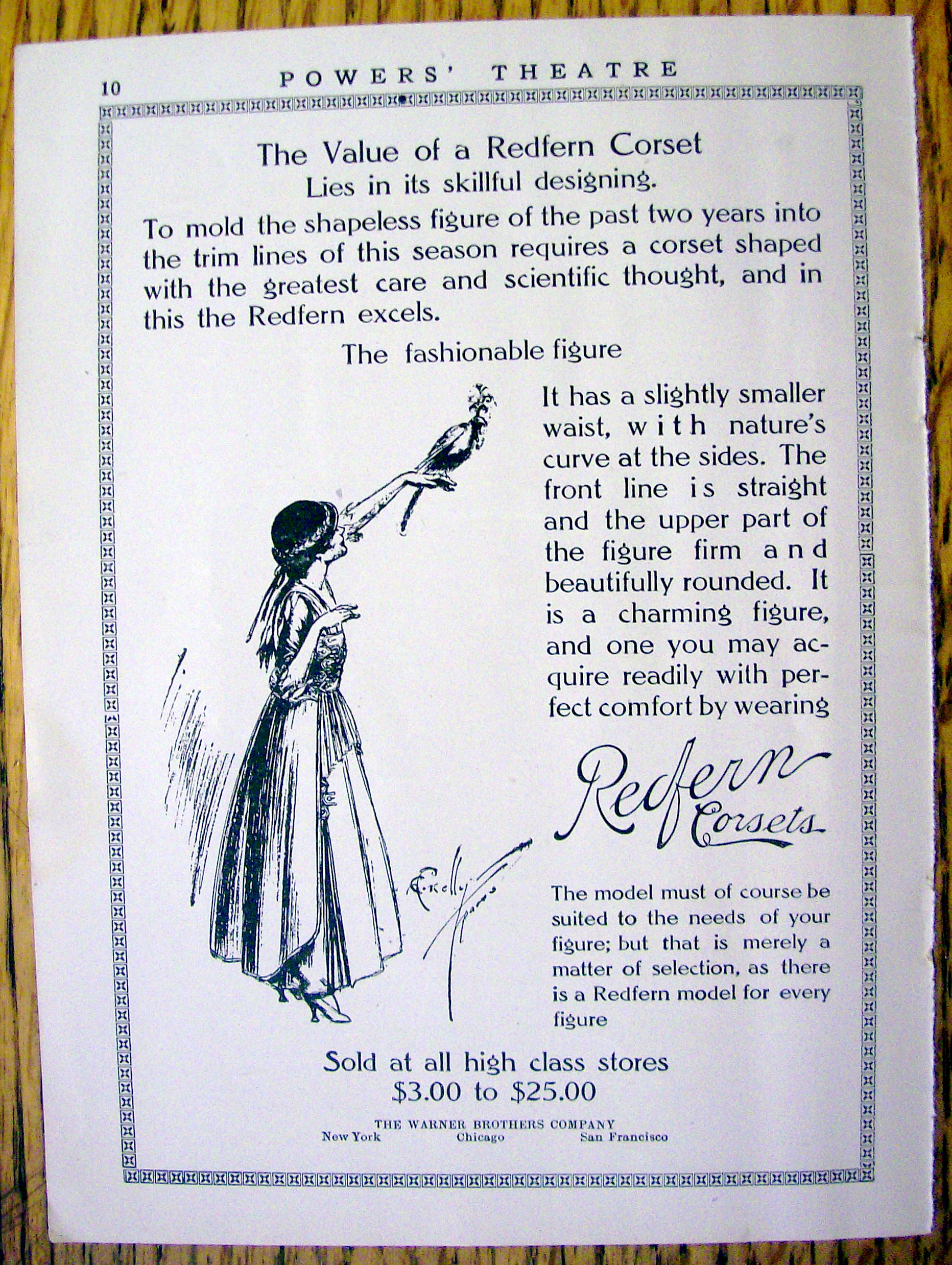 1910 Redfern Corsets with Woman & Bird on her Hand