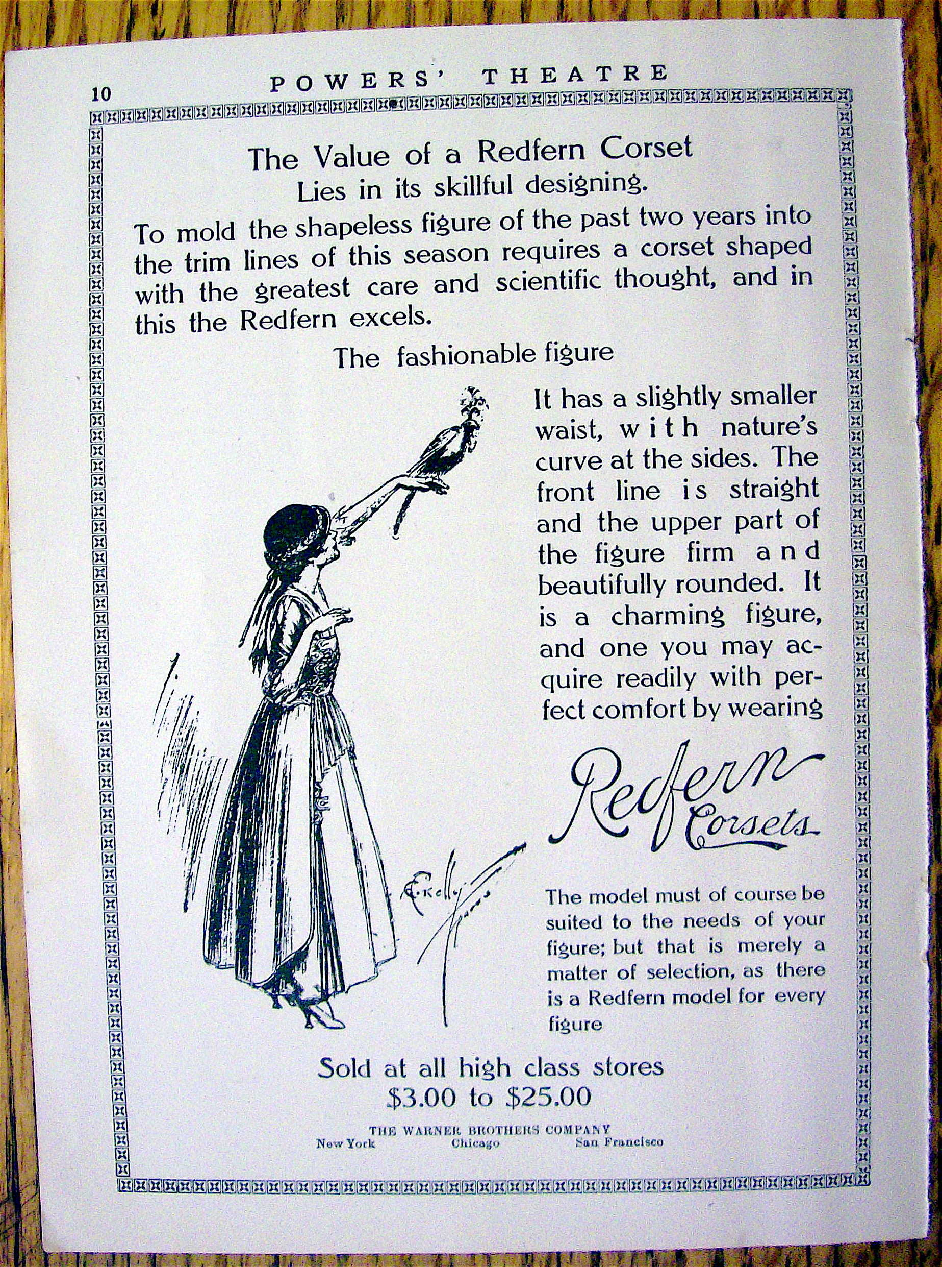 1910 Redfern Corsets with Woman & Bird on her Hand