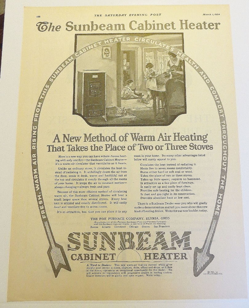 1924 Sunbeam Cabinet Heater With Mom & Kids