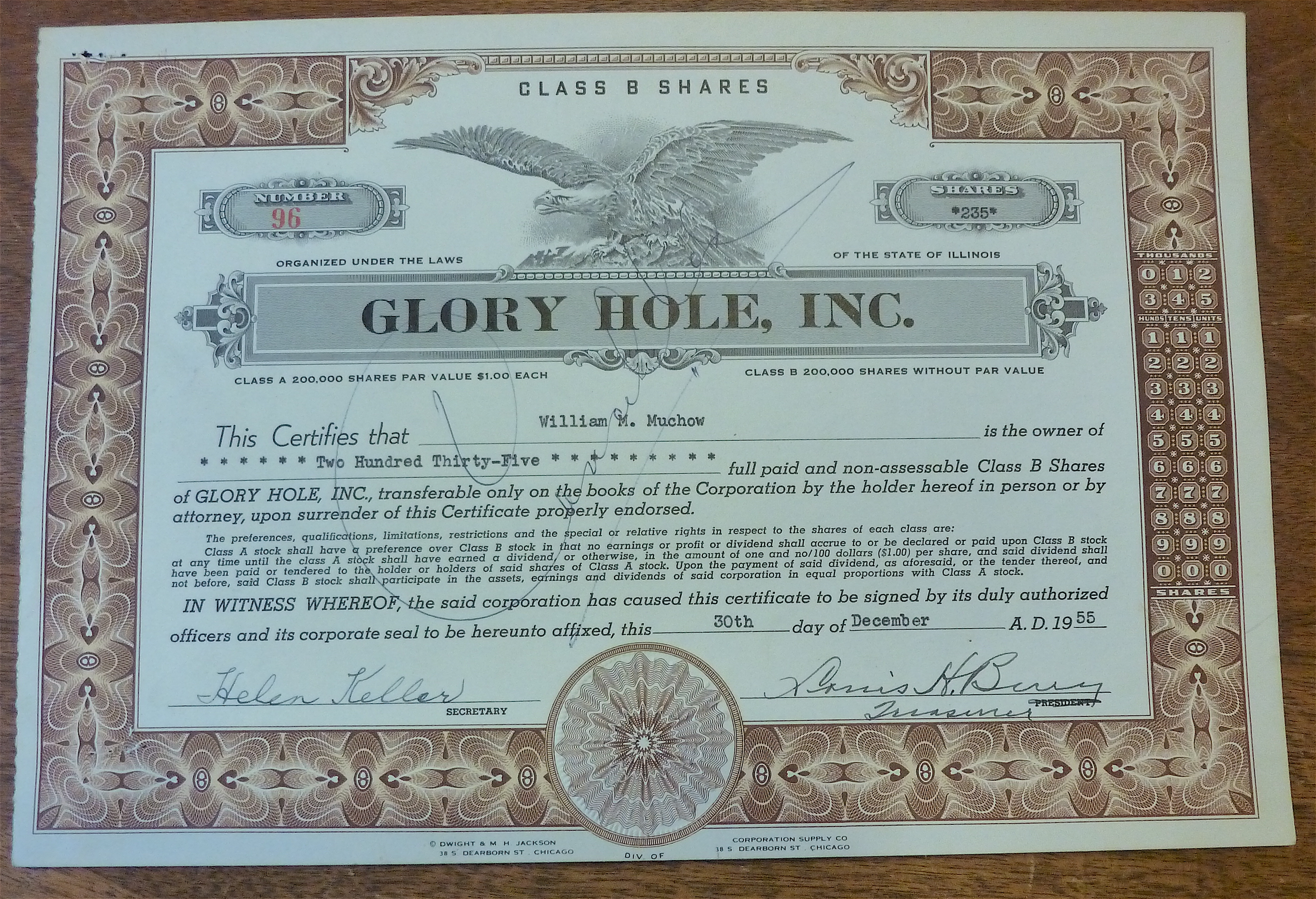 1955 Glory Hole Stock Certificate
