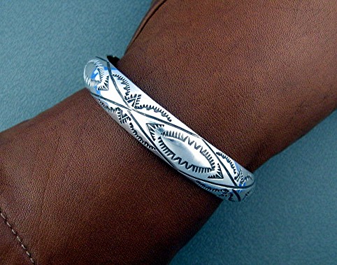 Native American Sterling Silver Stamped  Bangle