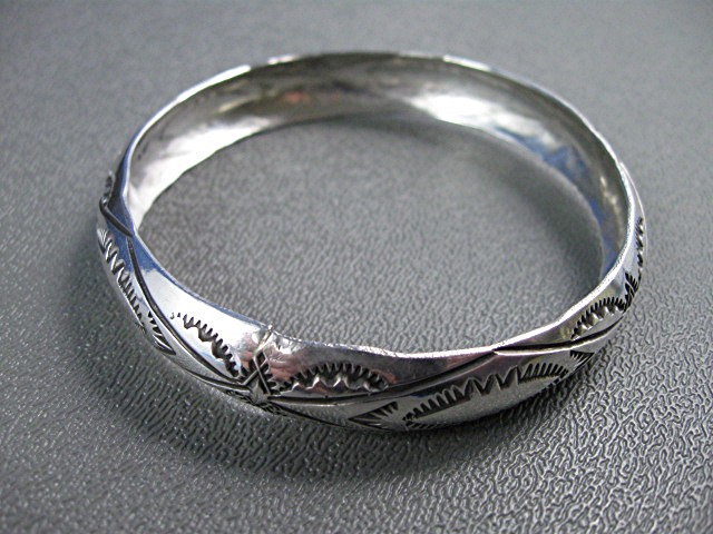 Native American Sterling Silver Stamped  Bangle