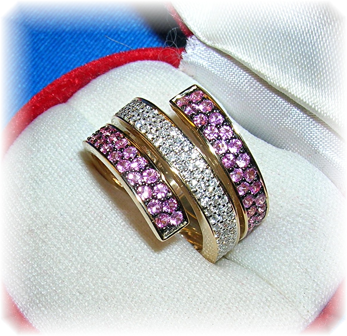 14K Gold Diamond and Pink Sapphire Ring