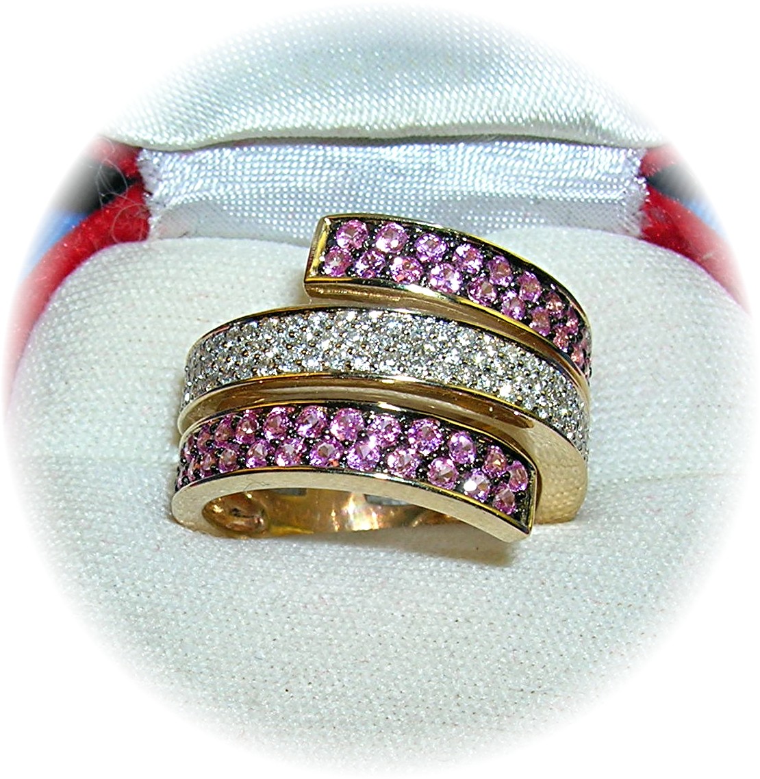 14K Gold Diamond and Pink Sapphire Ring