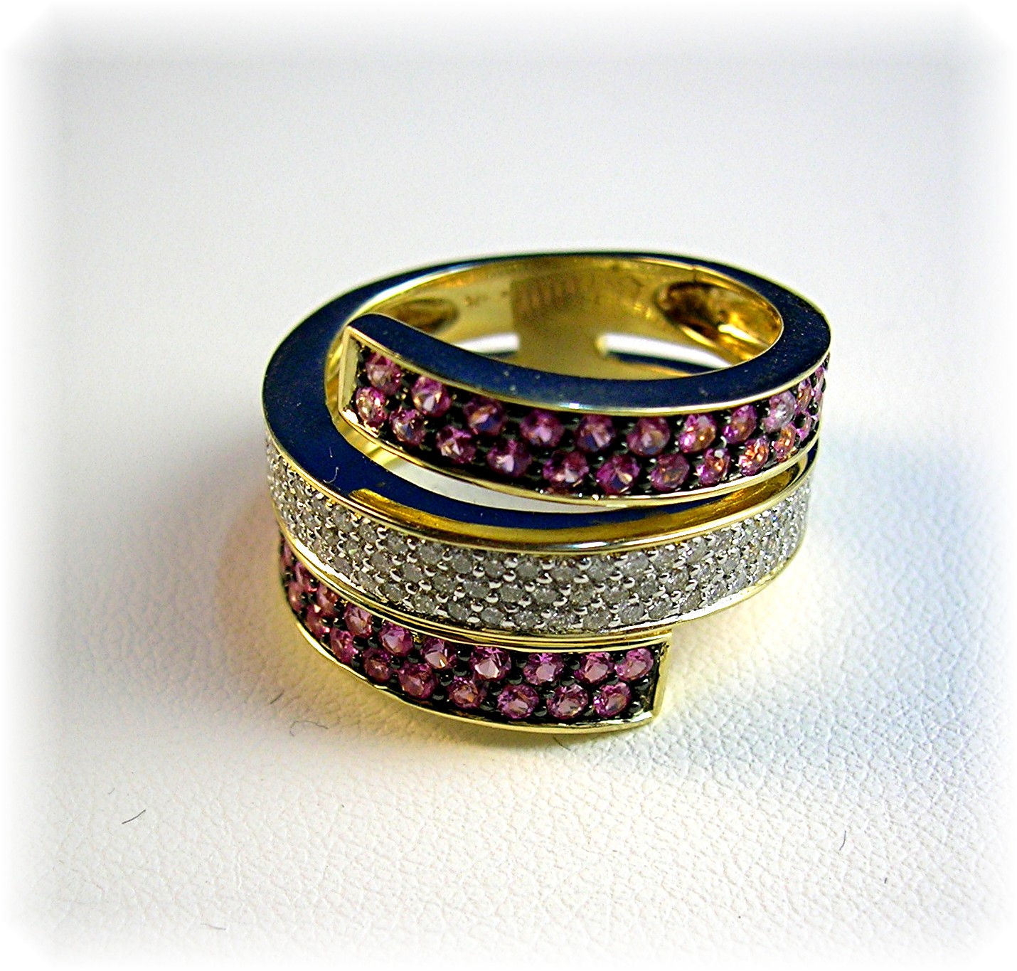 14K Gold Diamond and Pink Sapphire Ring