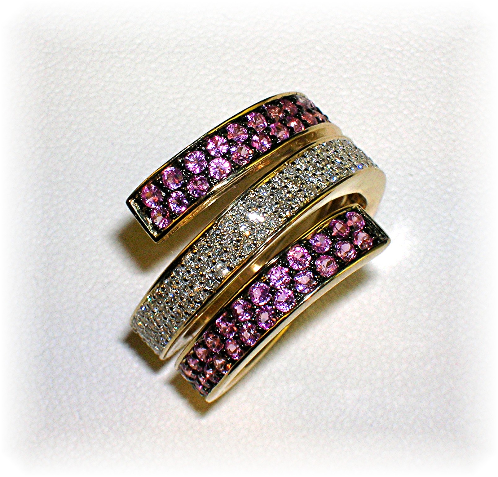 14K Gold Diamond and Pink Sapphire Ring
