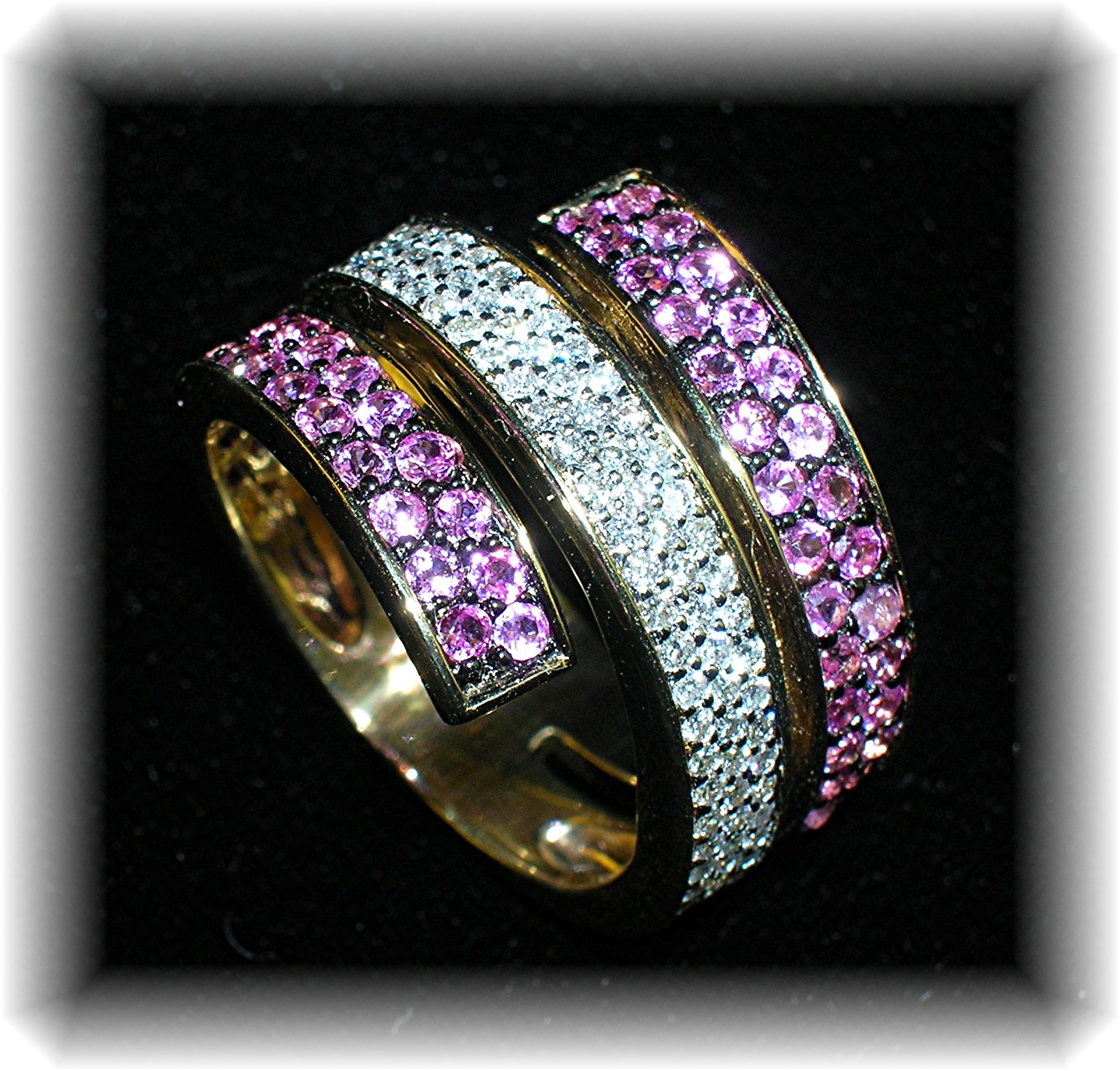 14K Gold Diamond and Pink Sapphire Ring