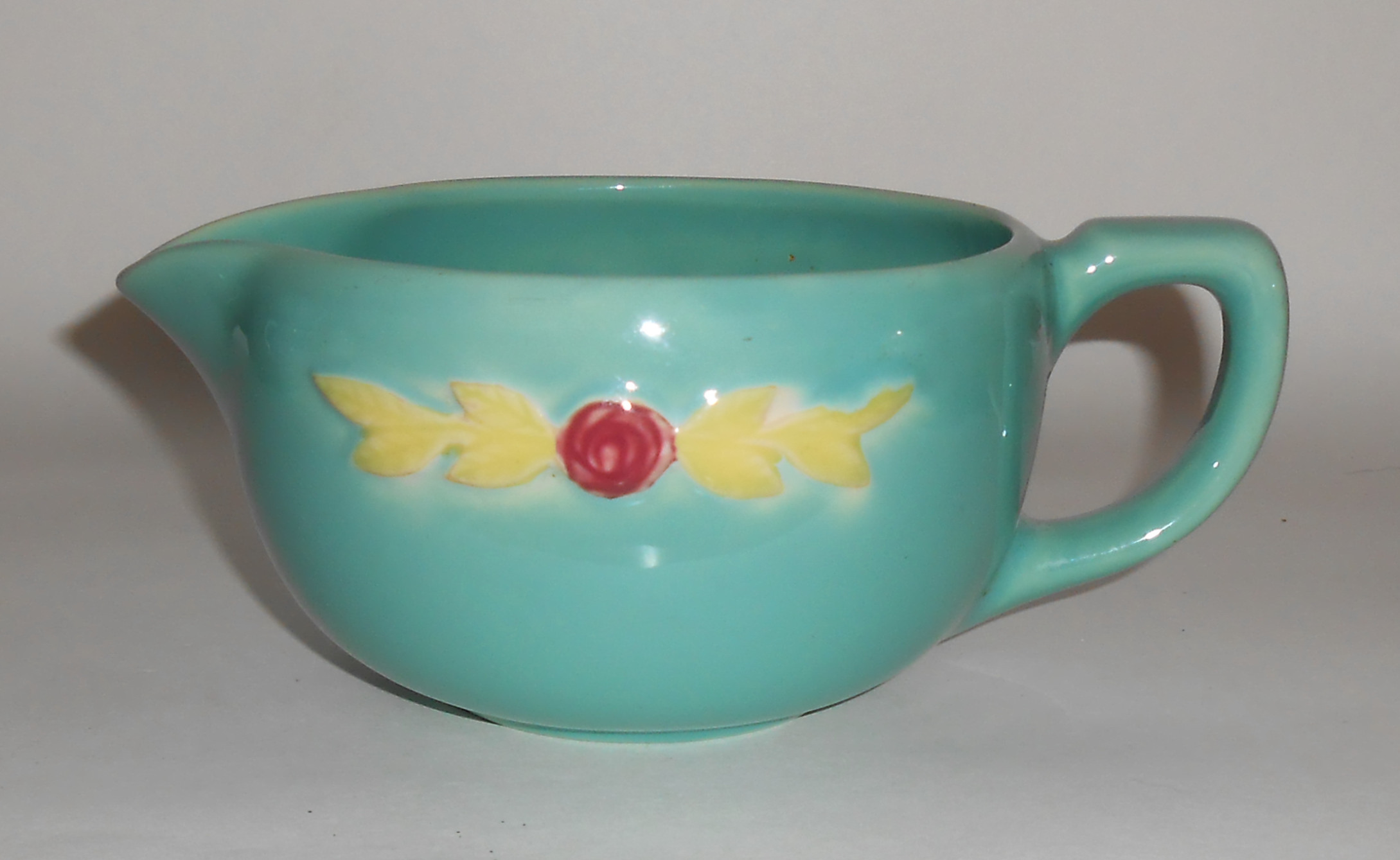 Coors Pottery Rosebud Small Green Handled Batter Bowl