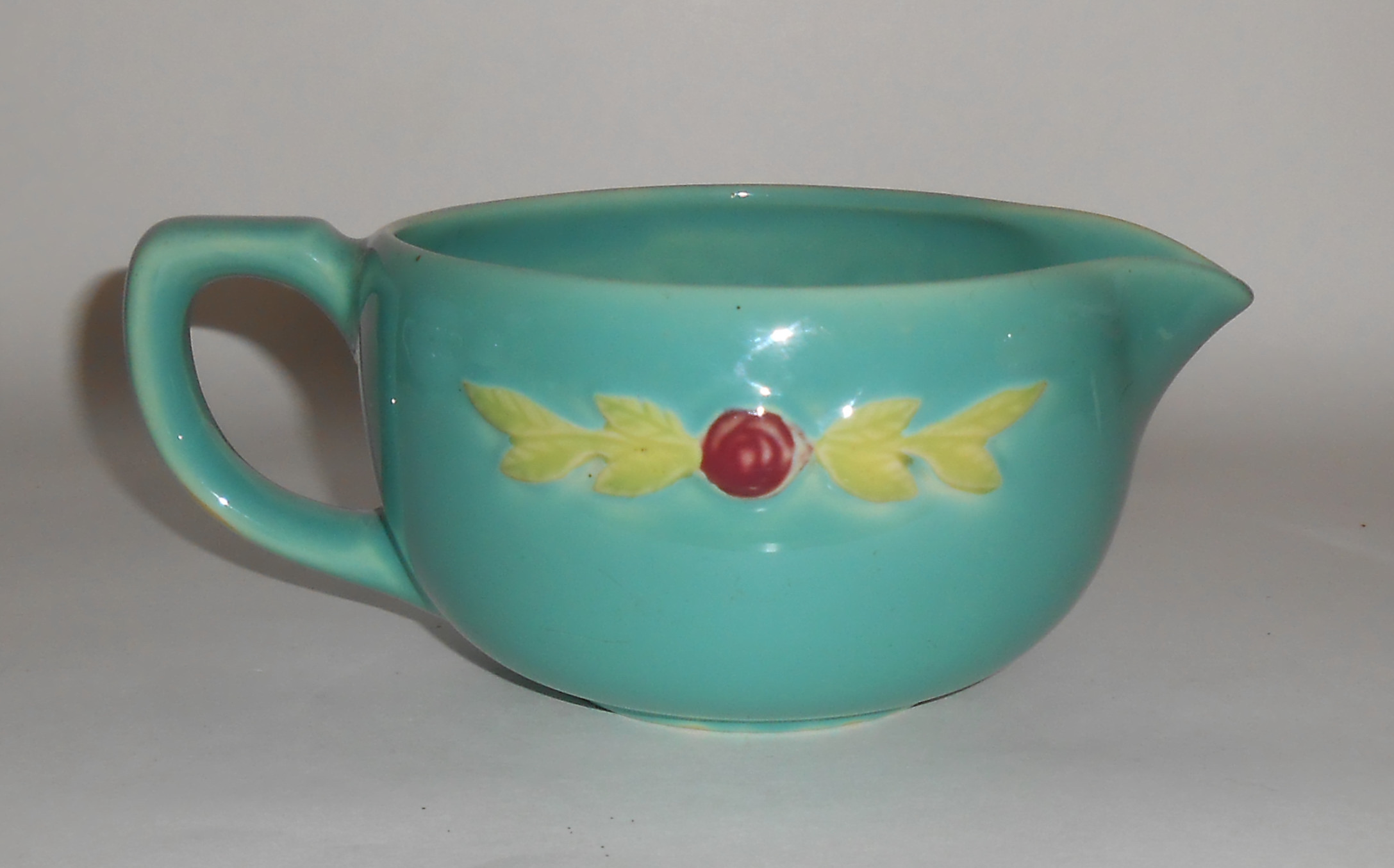 Coors Pottery Rosebud Small Green Handled Batter Bowl