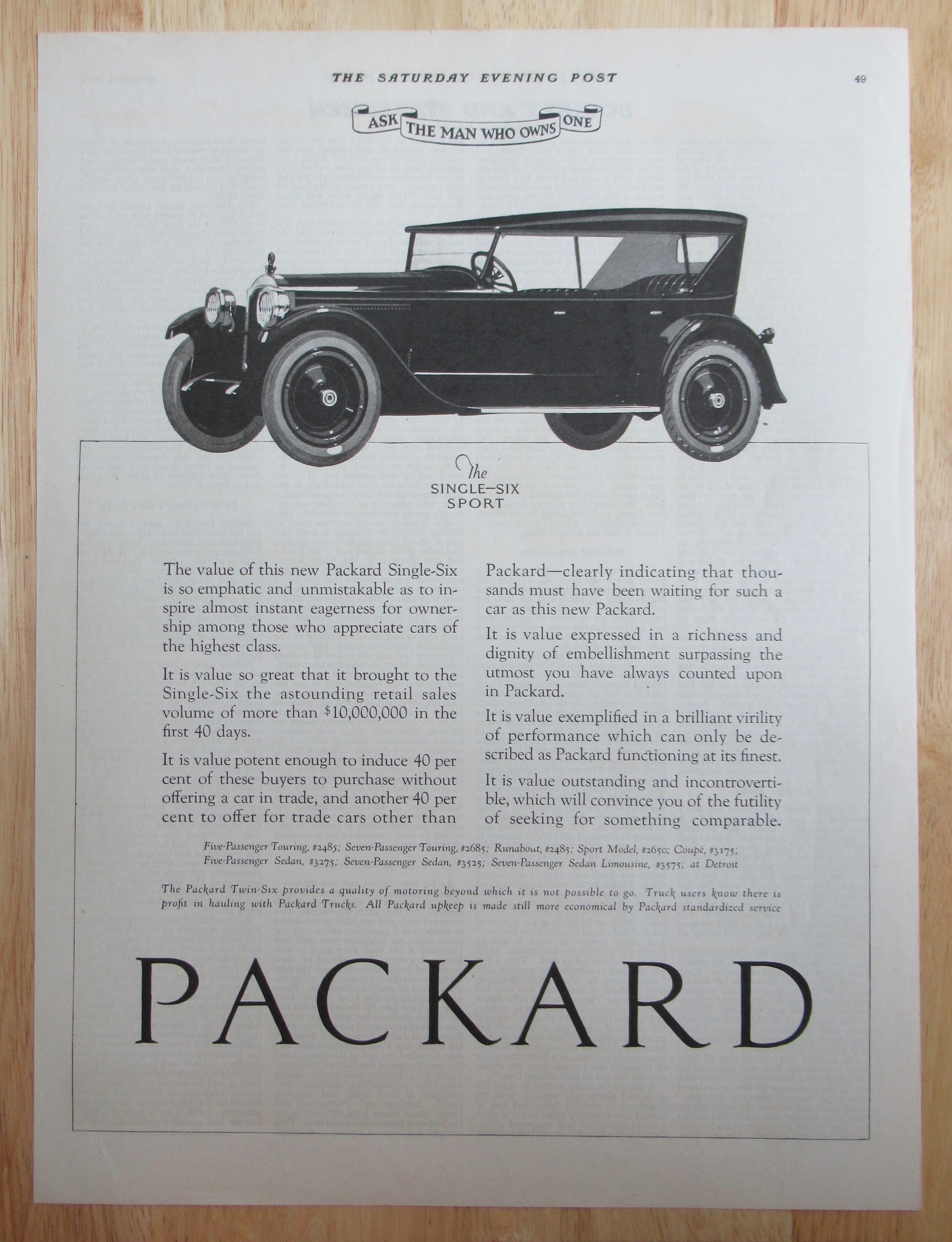 1922 Packard Automobile with the Single Six Sport