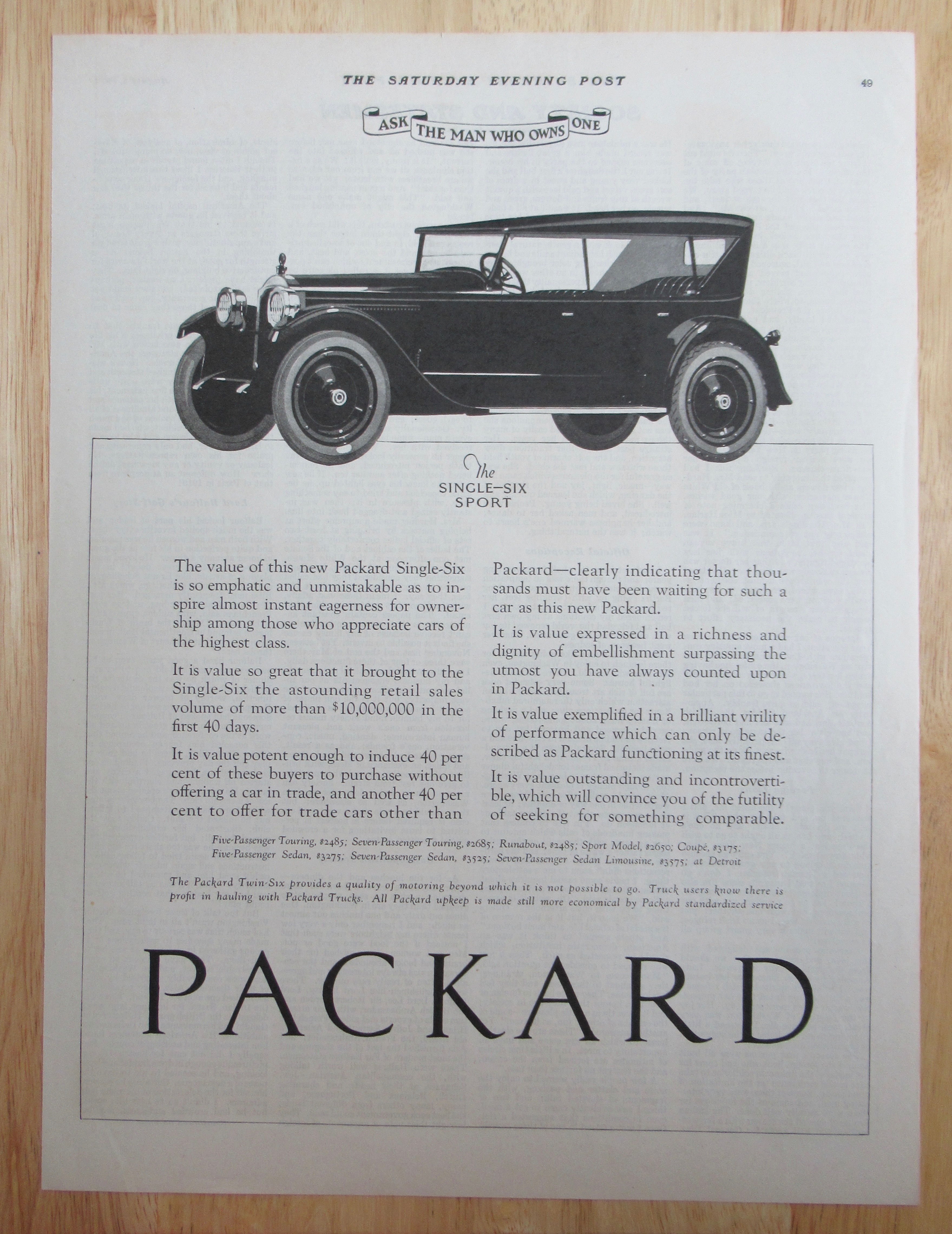 1922 Packard Automobile with the Single Six Sport
