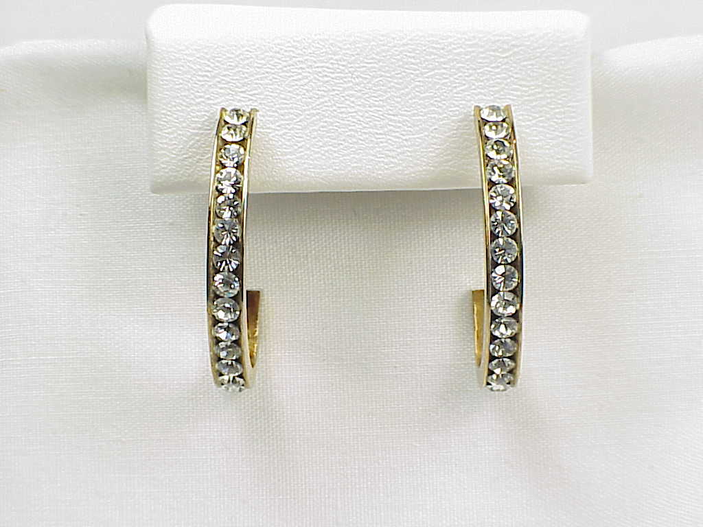Channel Set Clear Rhinestone Pierced Earrings