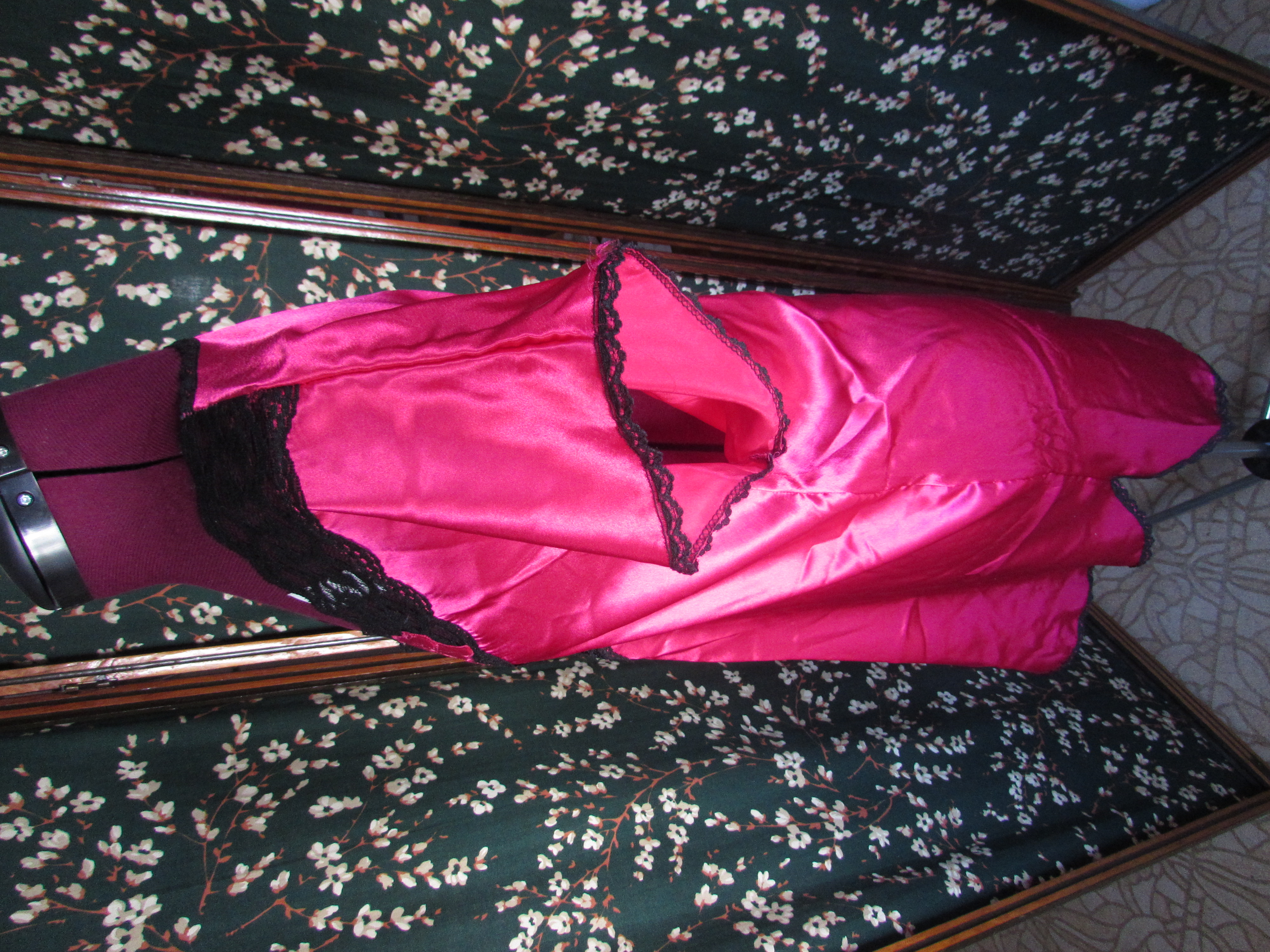 Vintage Red with Black lace Night Gown Size Med