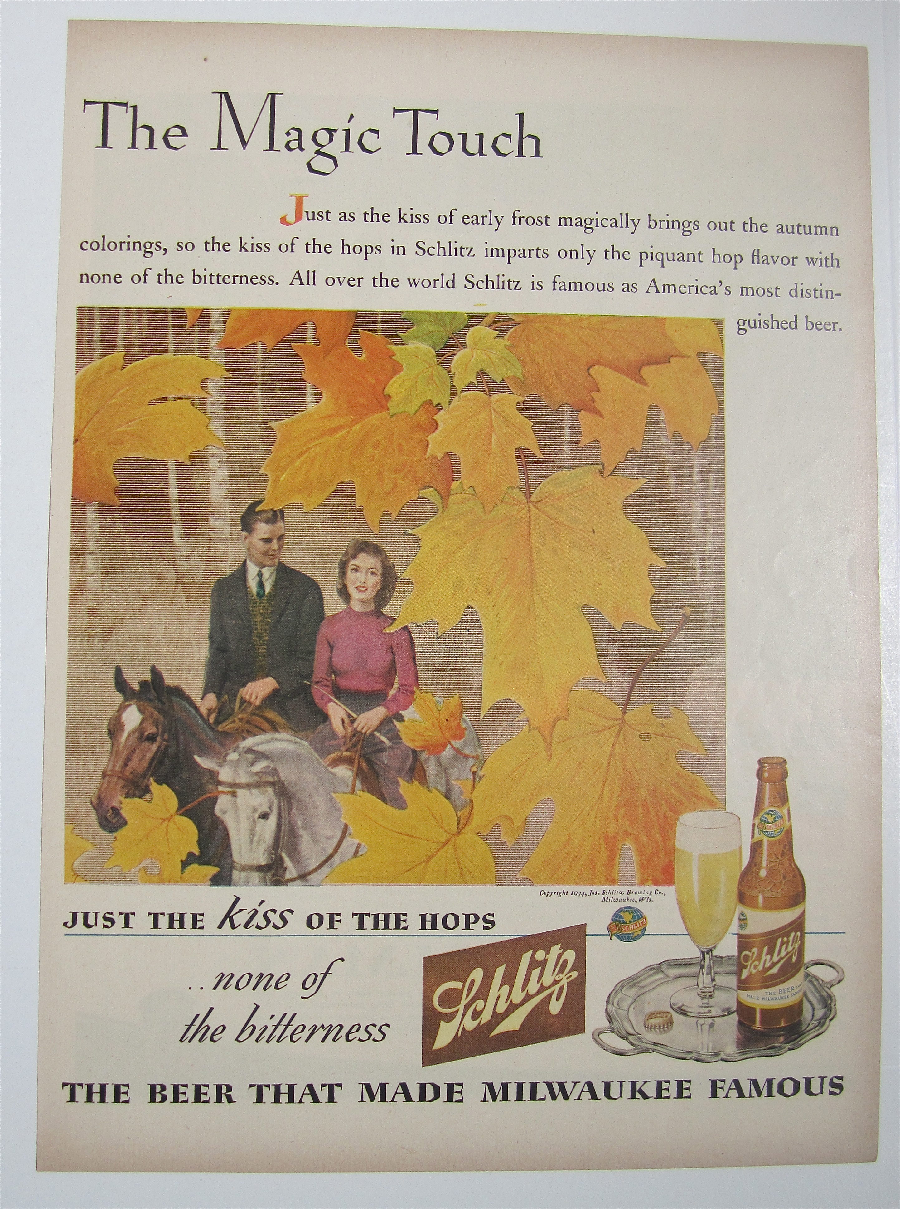 1944 Schlitz Beer with Man & Woman On A Horse
