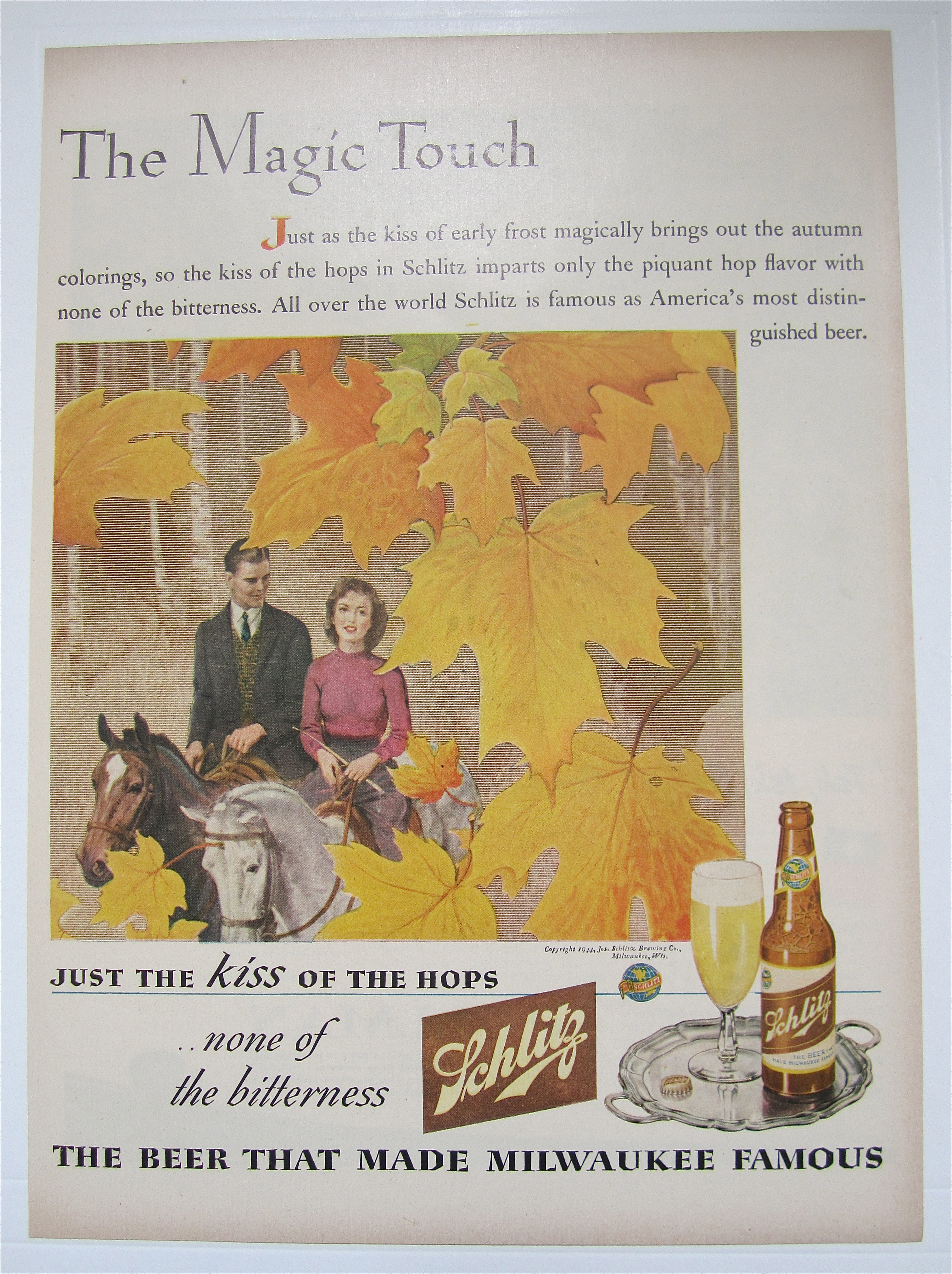1944 Schlitz Beer with Man & Woman On A Horse