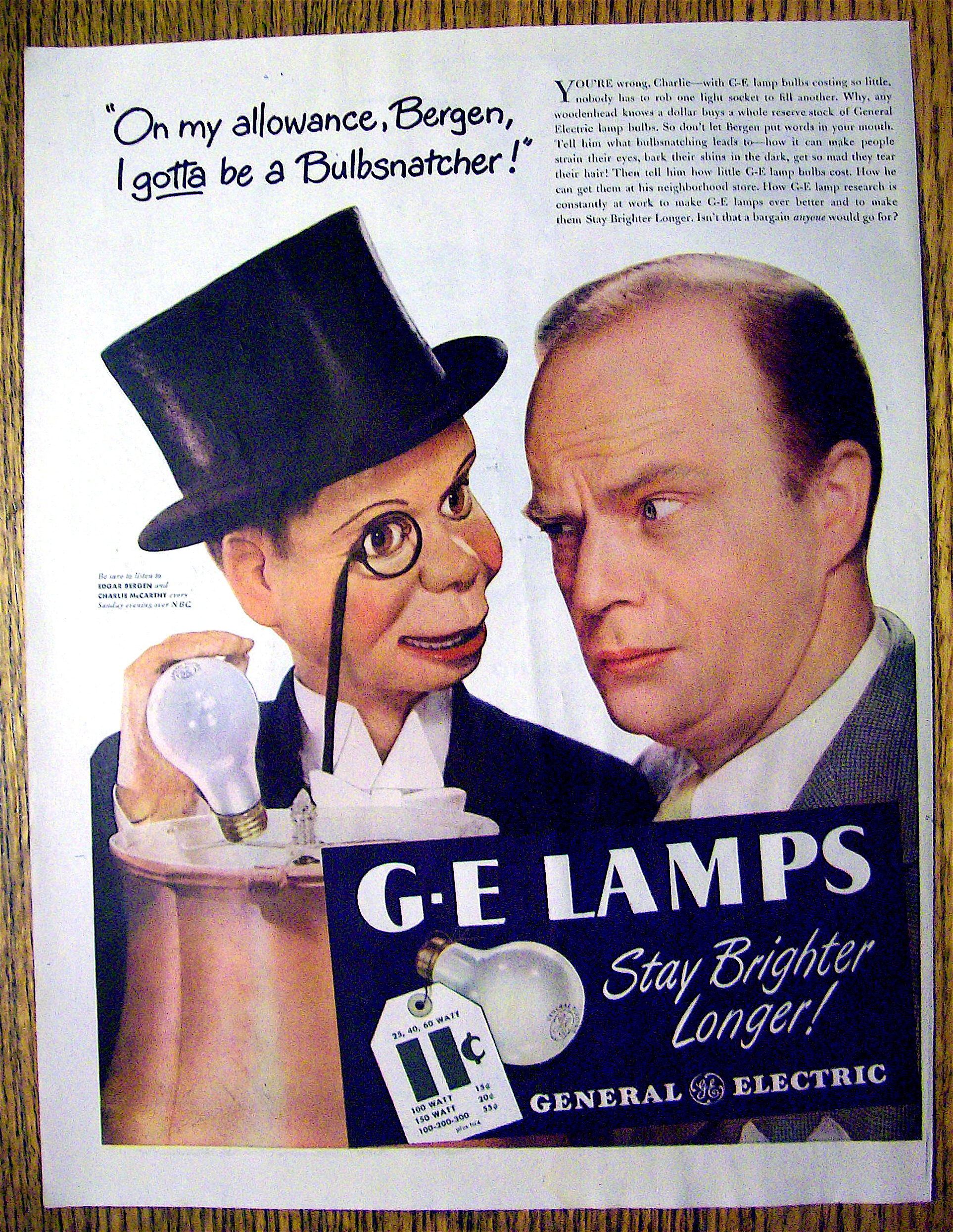 1946 G E Lamps w/Edgar Bergen & Charlie McCarthy