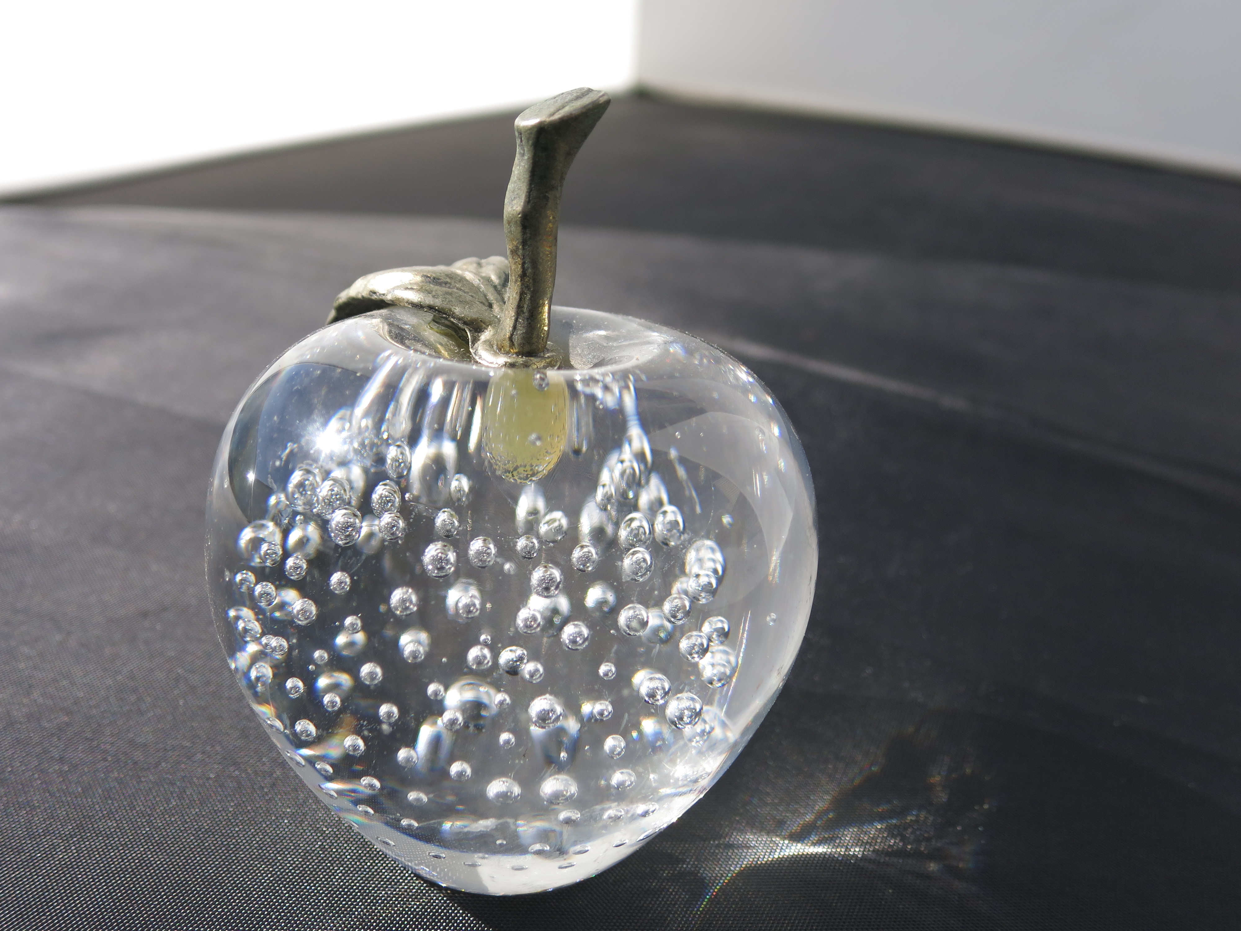 Sylvester Mouth Blown Glass Apple Paperweight Brass