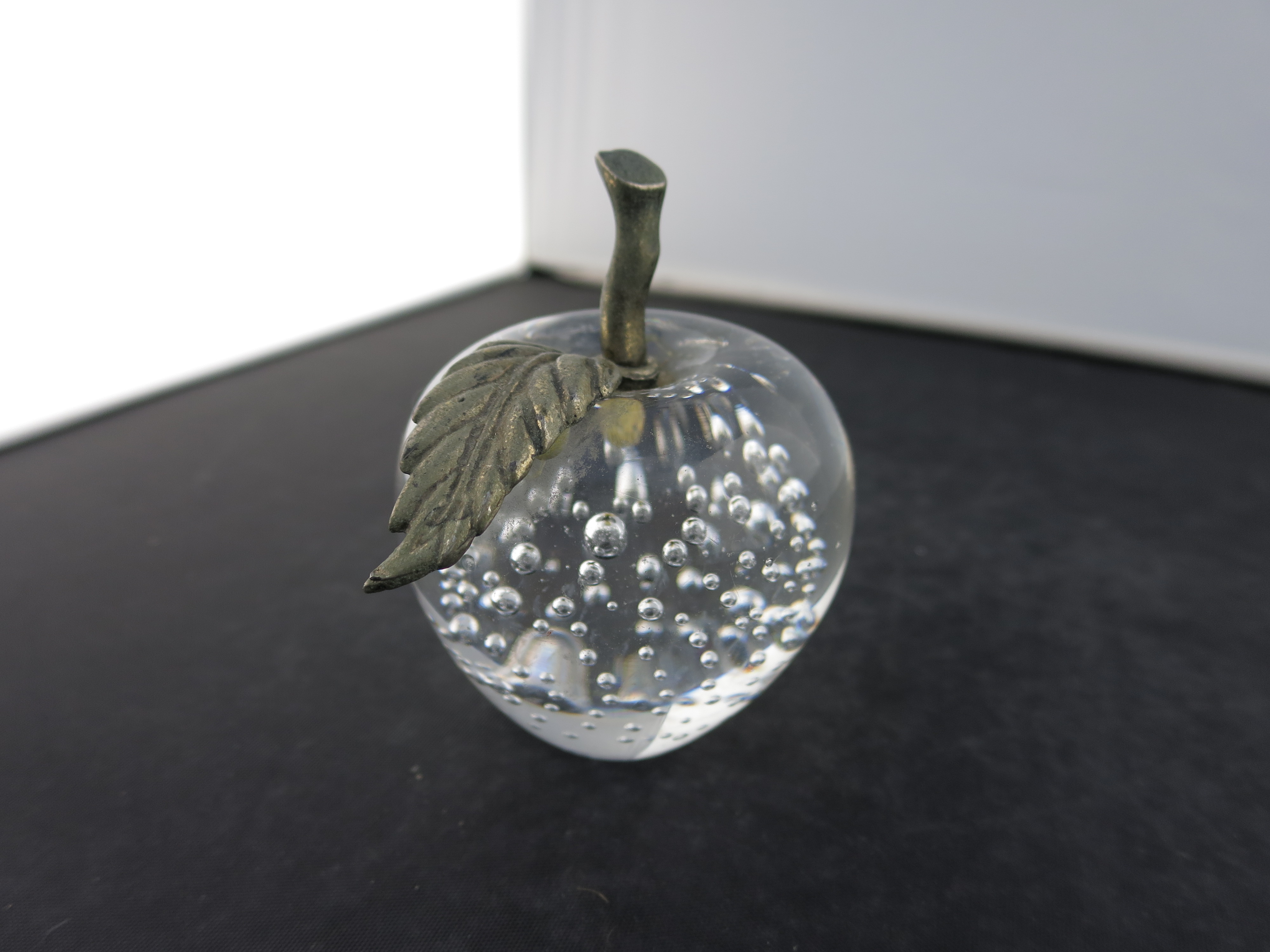 Sylvester Mouth Blown Glass Apple Paperweight Brass