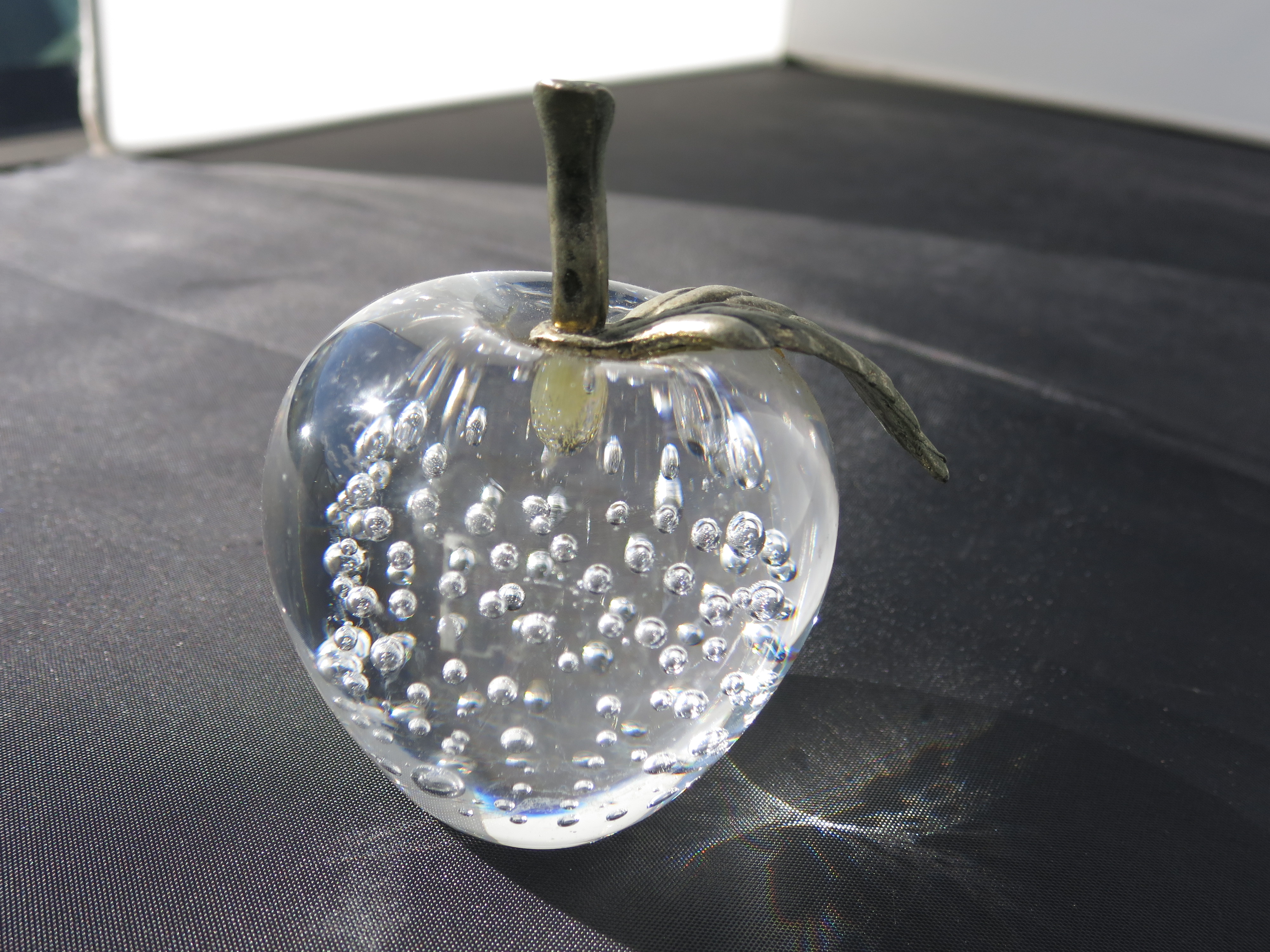 Sylvester Mouth Blown Glass Apple Paperweight Brass