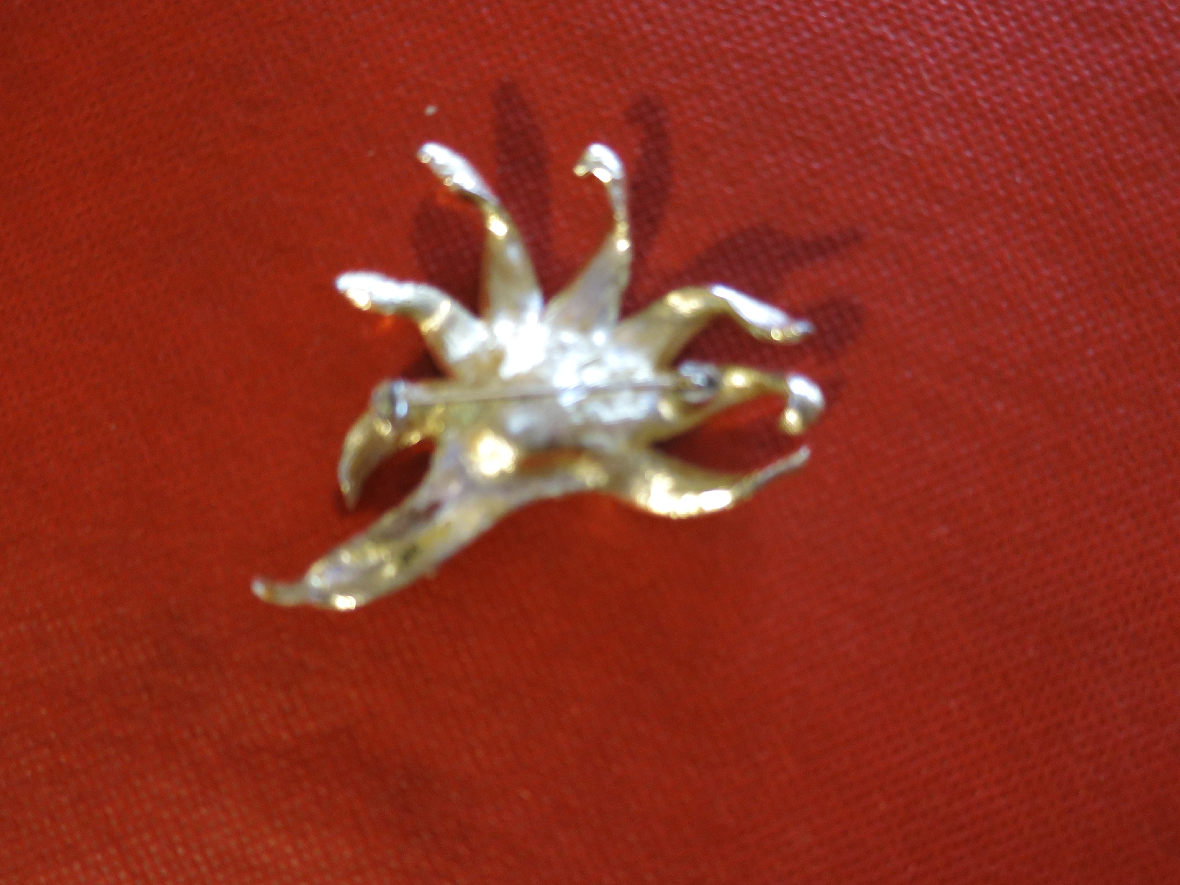 Floral Pin Faux Pearl Crystal Rhinestones Gold Tone
