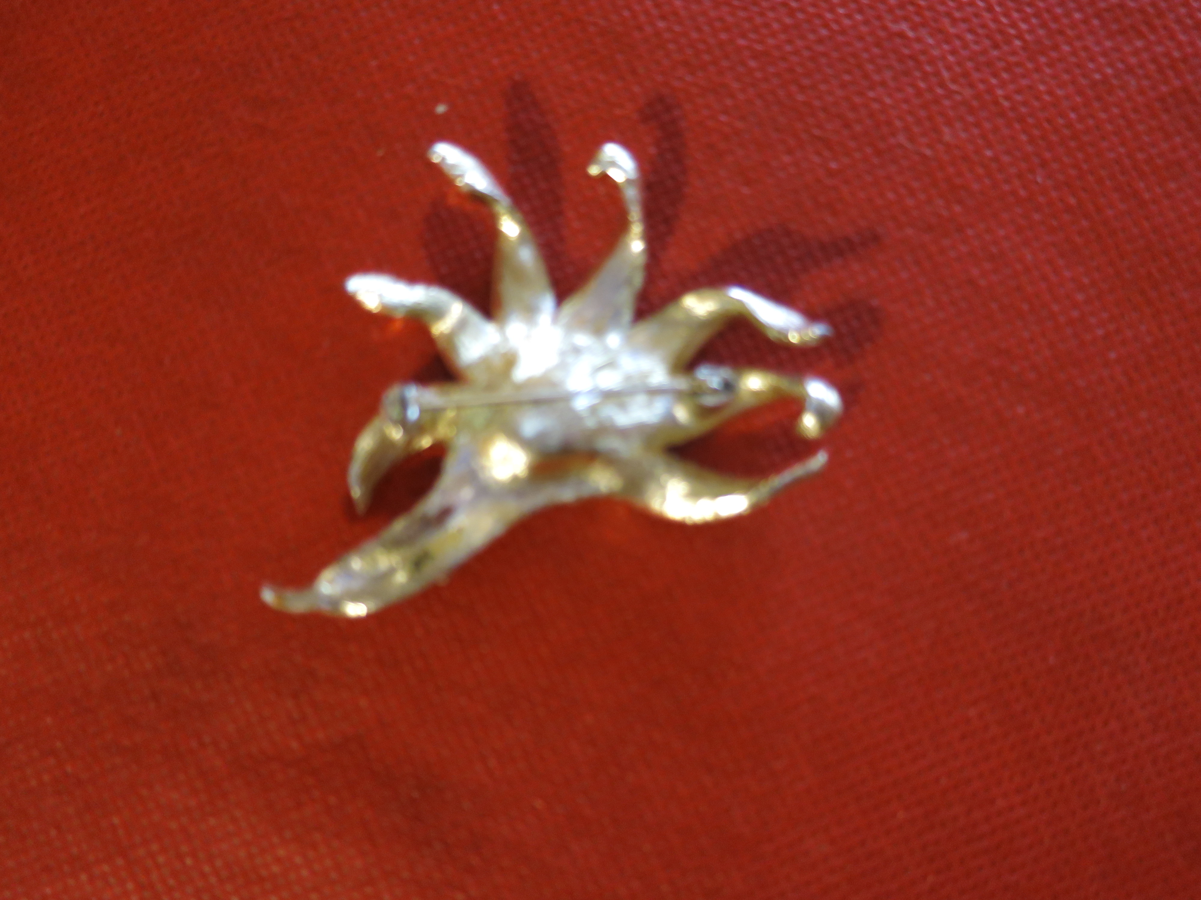 Floral Pin Faux Pearl Crystal Rhinestones Gold Tone